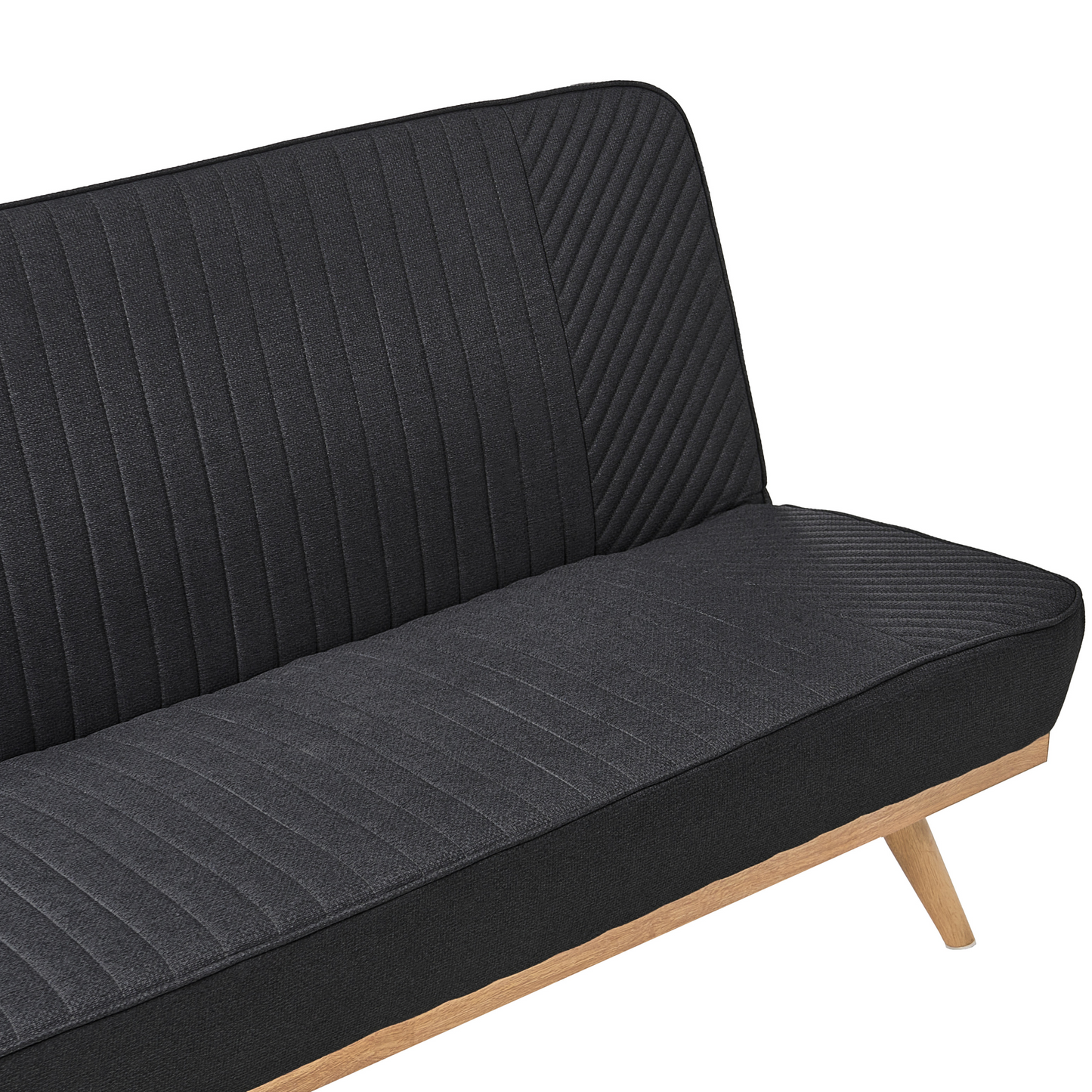 Black Fabric Sofa Bed 2 Seater Tufted Backrest Metal Legs