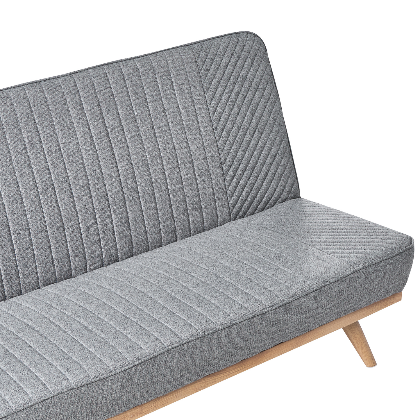 Grey Tufted 2 Seater Sofa Bed With Wood Finish Legs