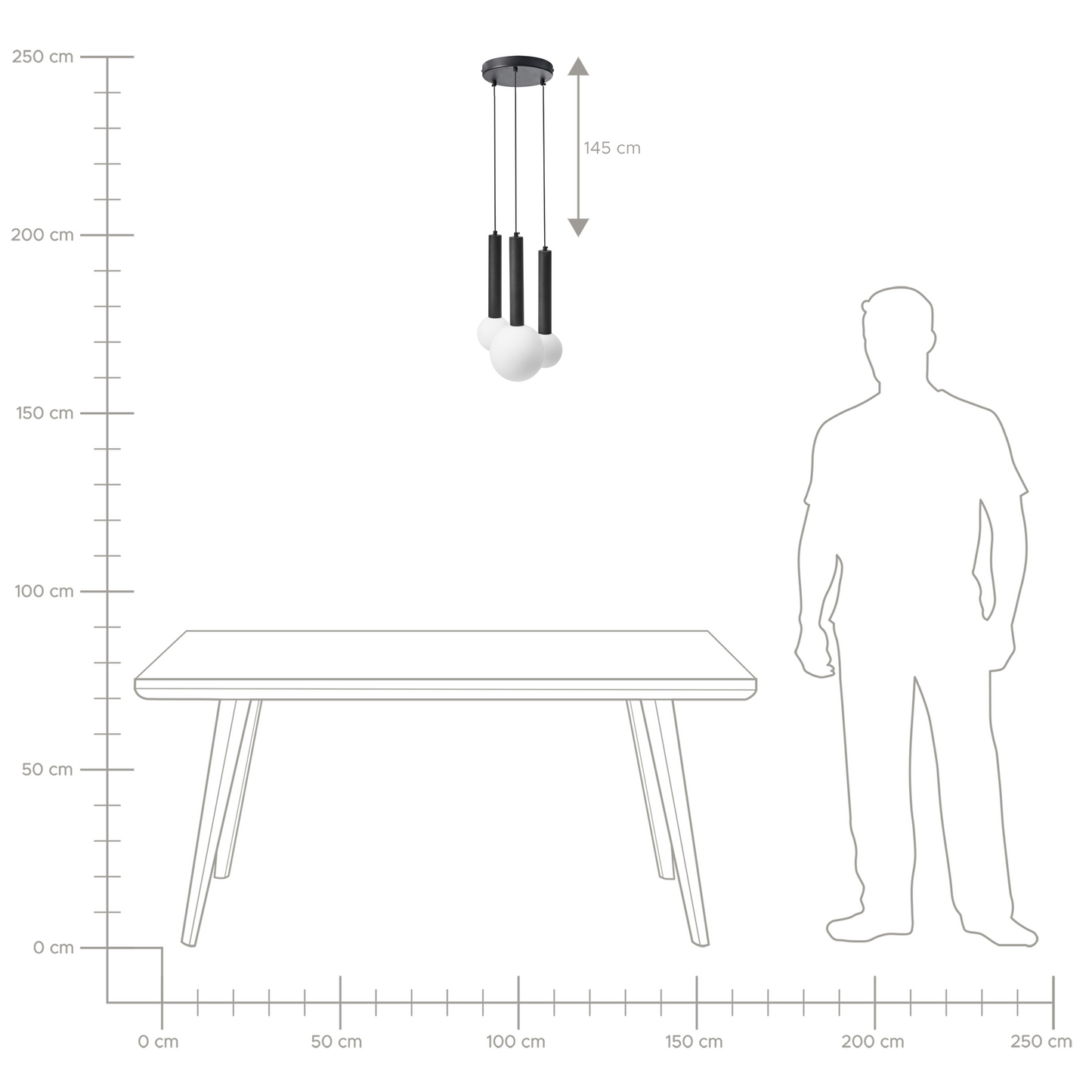 Pendant Lamp Black Metal Glass Three Light Modern Fixture
