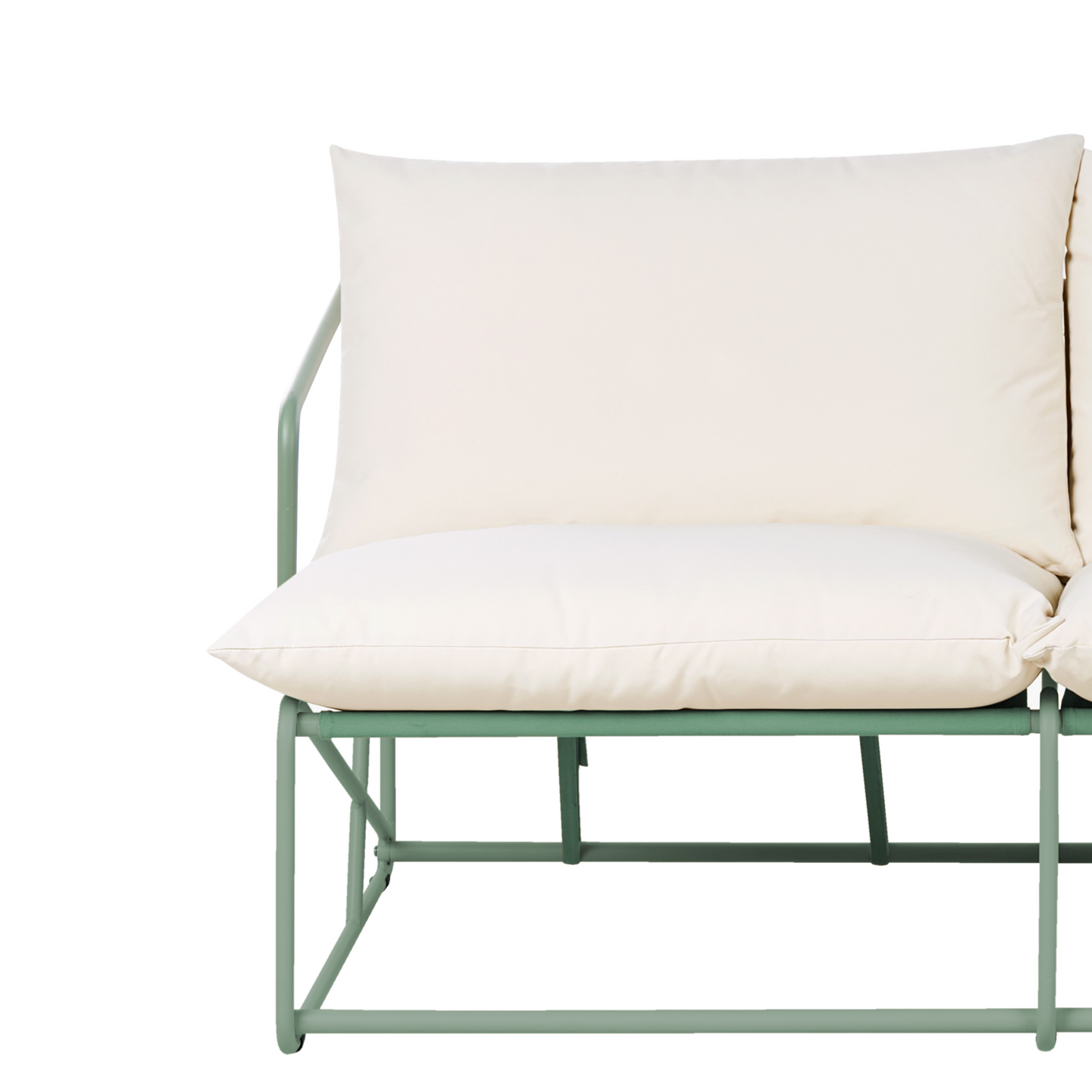 Low Oversized 2-Seater Sofa Green Metal Backrest Waterproof Fabric Cushions Indoor Outdoor