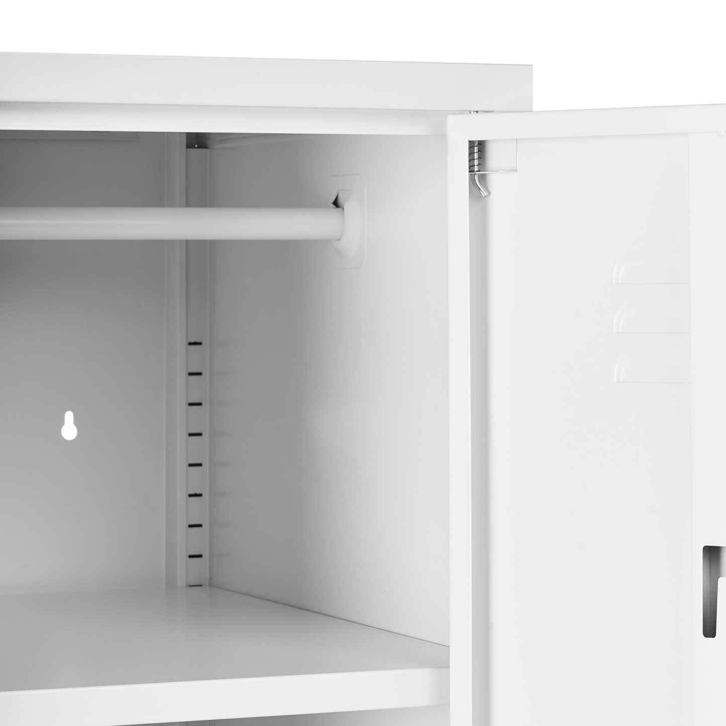 White Metal Storage Cabinet Lockable Doors With Five Shelves And Rail For Home Office