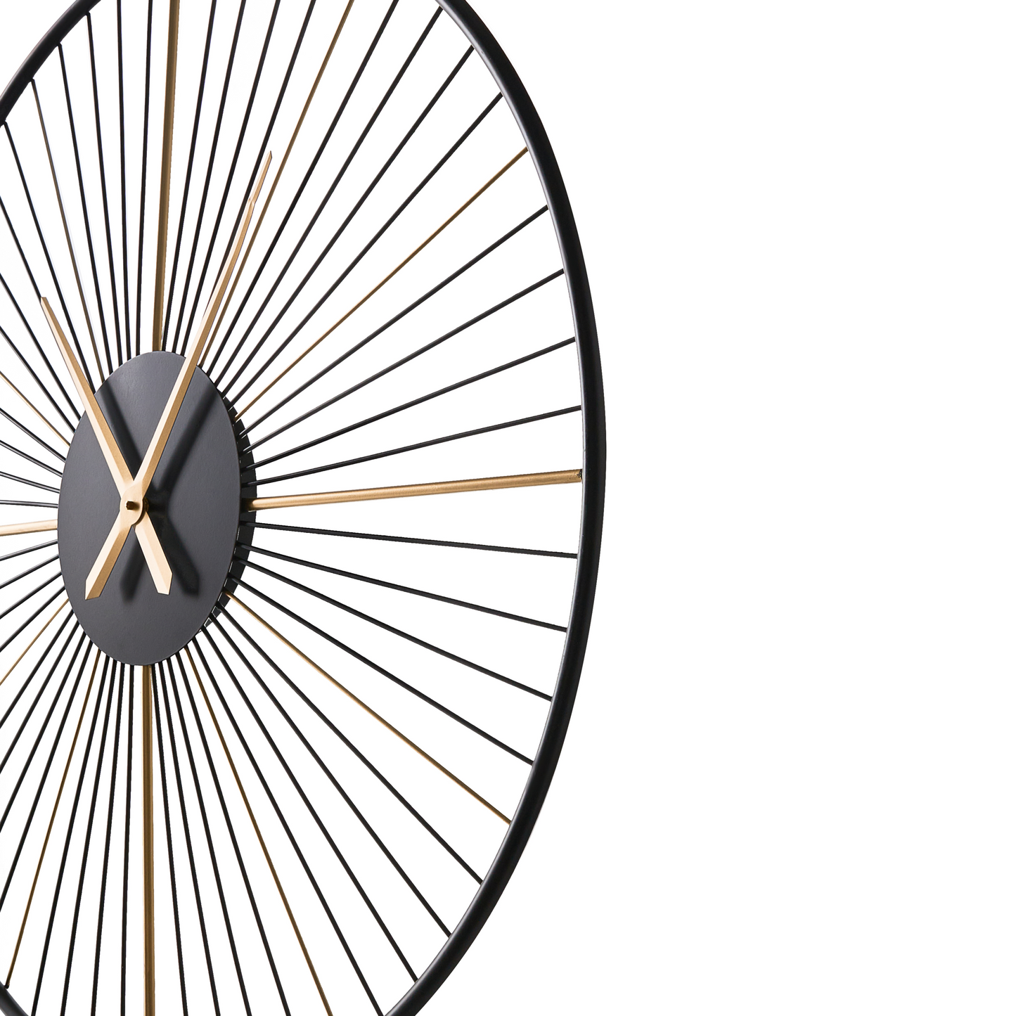 Indistrial Oversized Wall Clock Black Metal Sunburst Timepiece