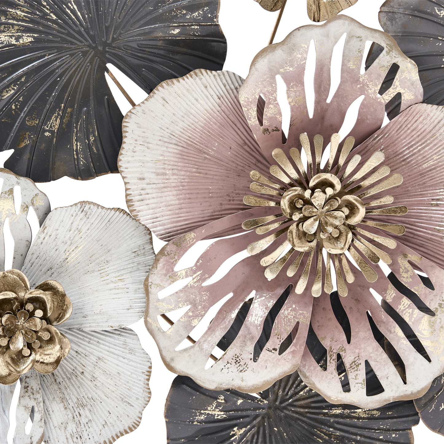 Multicolour Wall Decor Metal Floral Leaf Sculpture