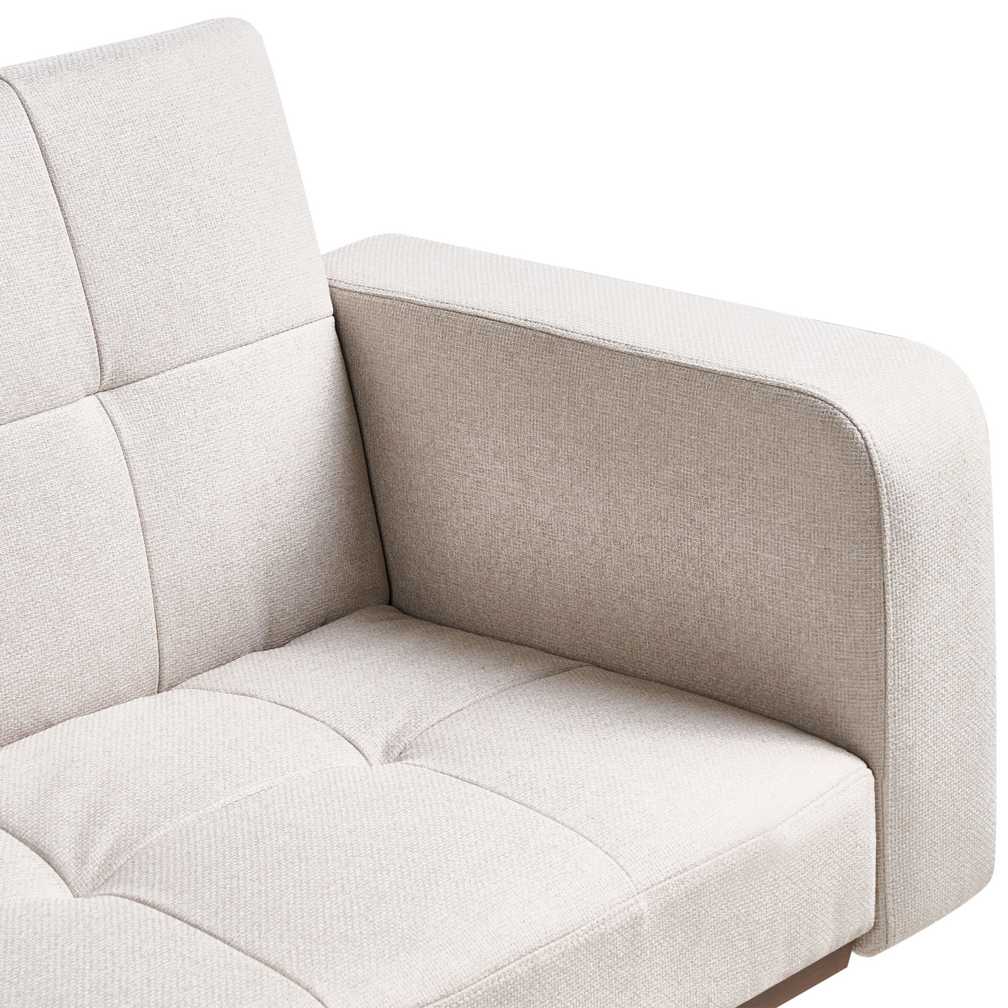 Sofa Bed Light Beige Tufted 3 Seater With Iron Legs