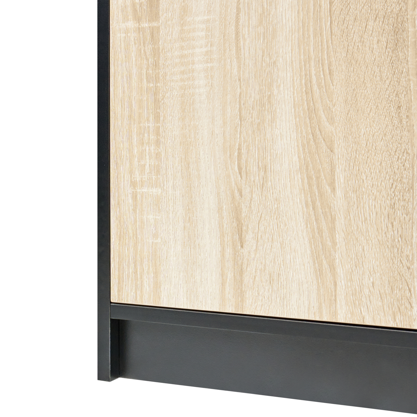 Two Door Bookcase Black Body With Brown Fronts Minimalist Open Shelves And Closed Cabinet