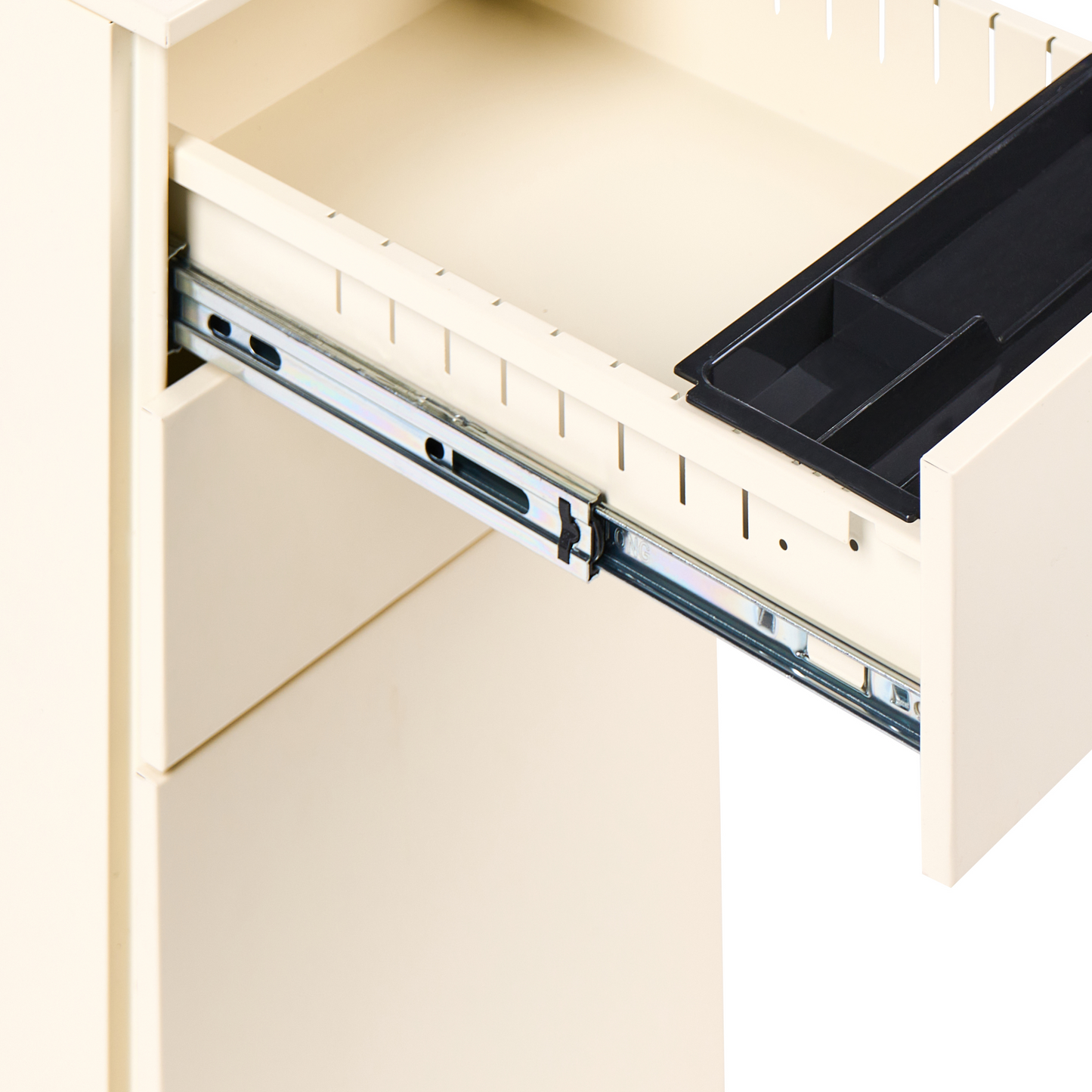 Storage Cabinet Light Beige Metal 3-Drawers Key Lock