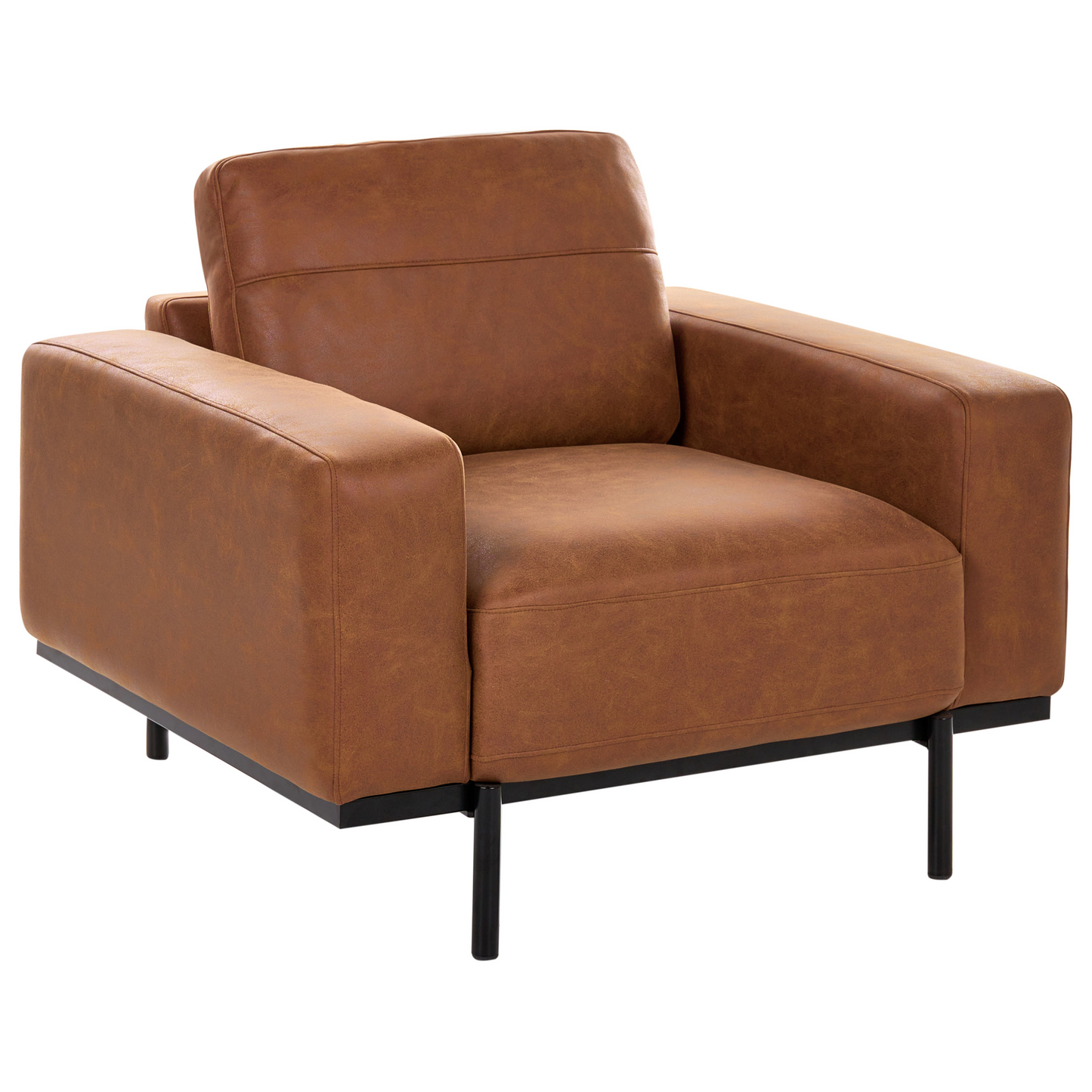 6 Seater Brown Faux Leather Sofa Set With Metal Legs