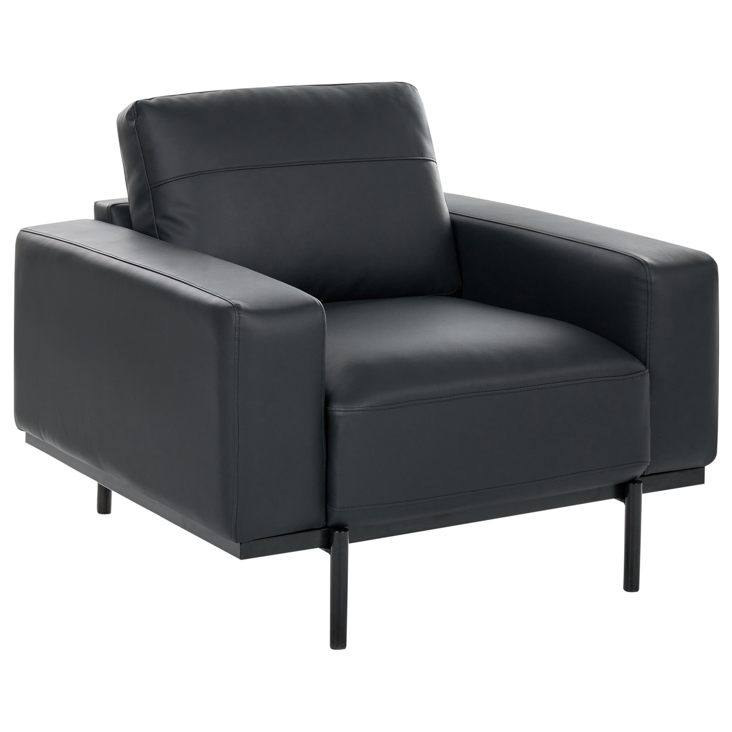 Home Black Faux Leather 6 Seater Living Room Set With Armchair