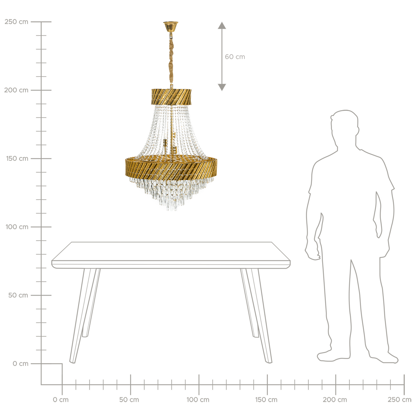 Chandelier Gold Metal Crystal Pendant Lamp 70cm Glamour Dining Room Living Room Elegant Centerpiece