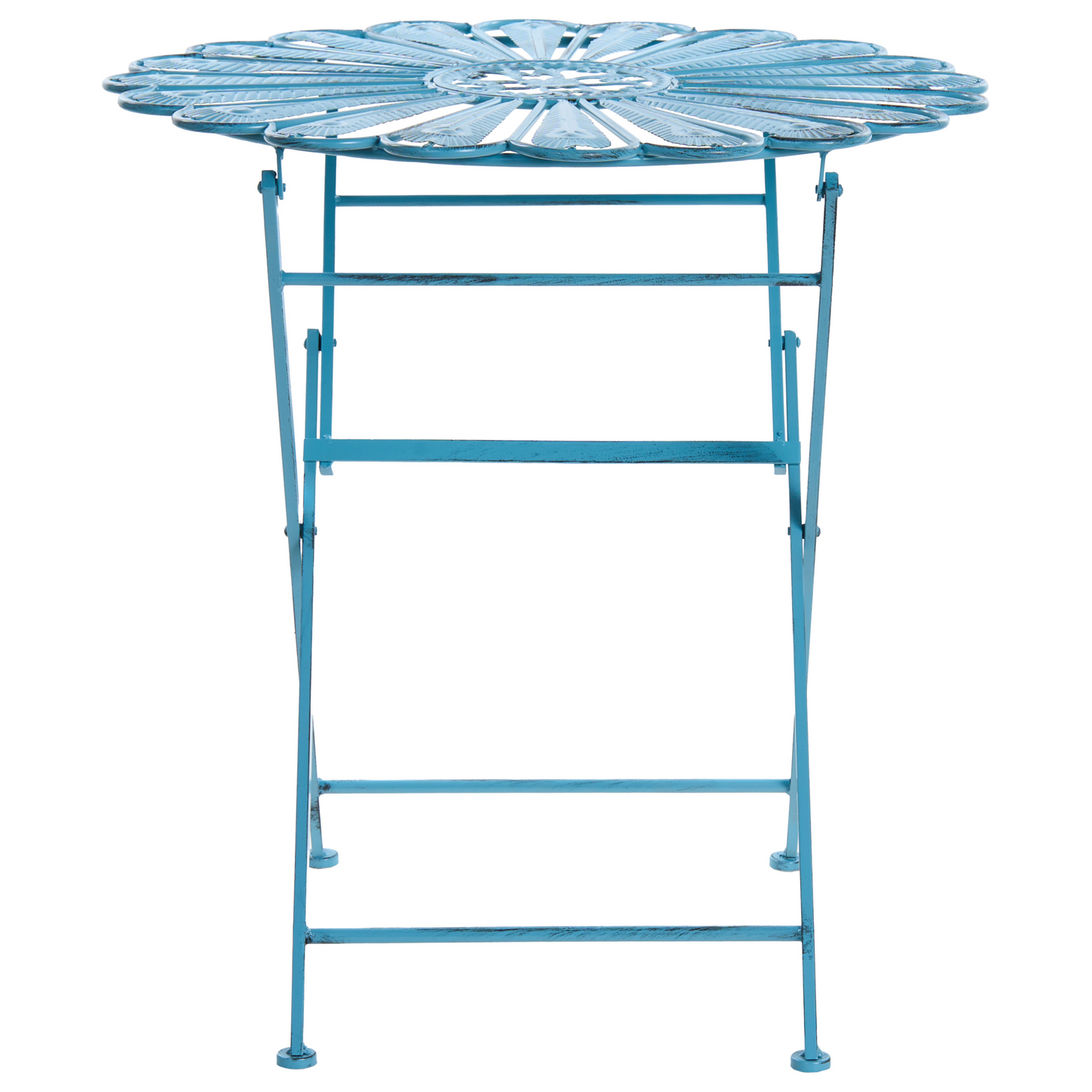 Garden Bloom Bistro Set Blue Iron With Peacock Motif Distressed