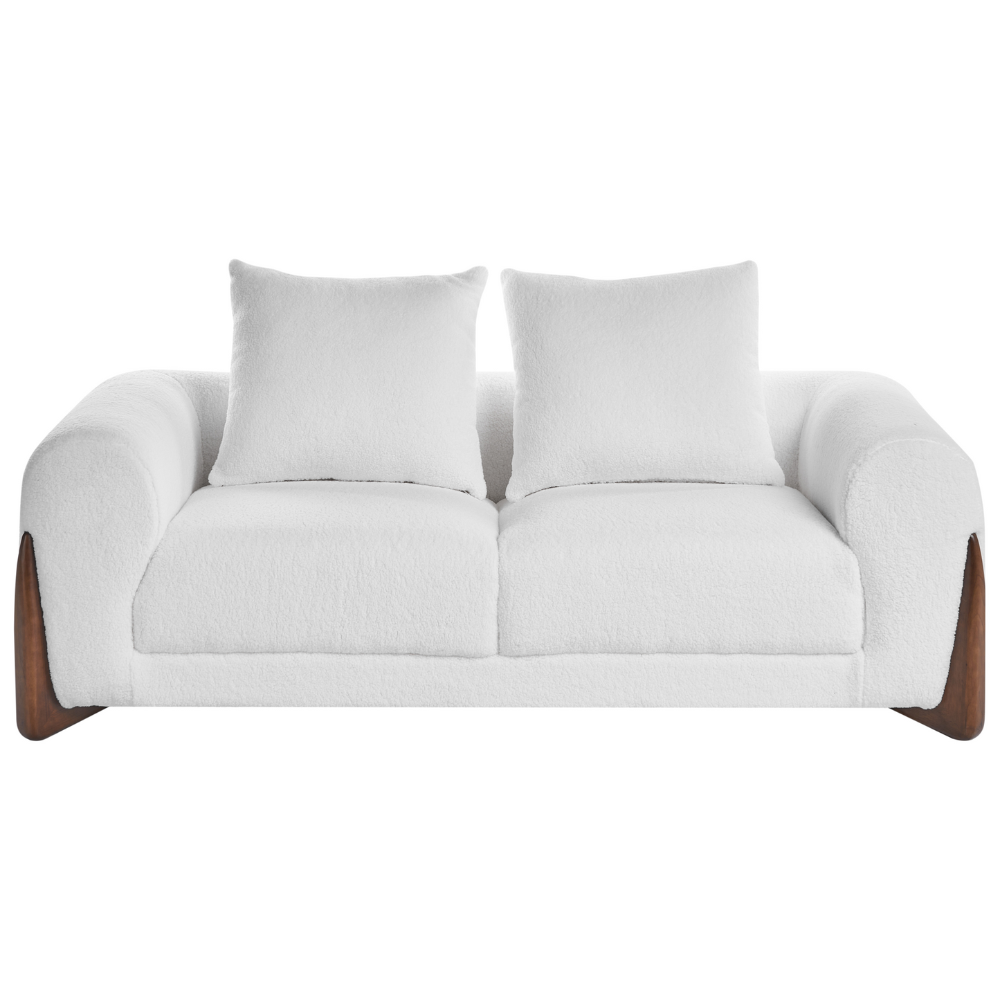6 Seater White Boucle Sofa Set With Armrests And Wooden Legs