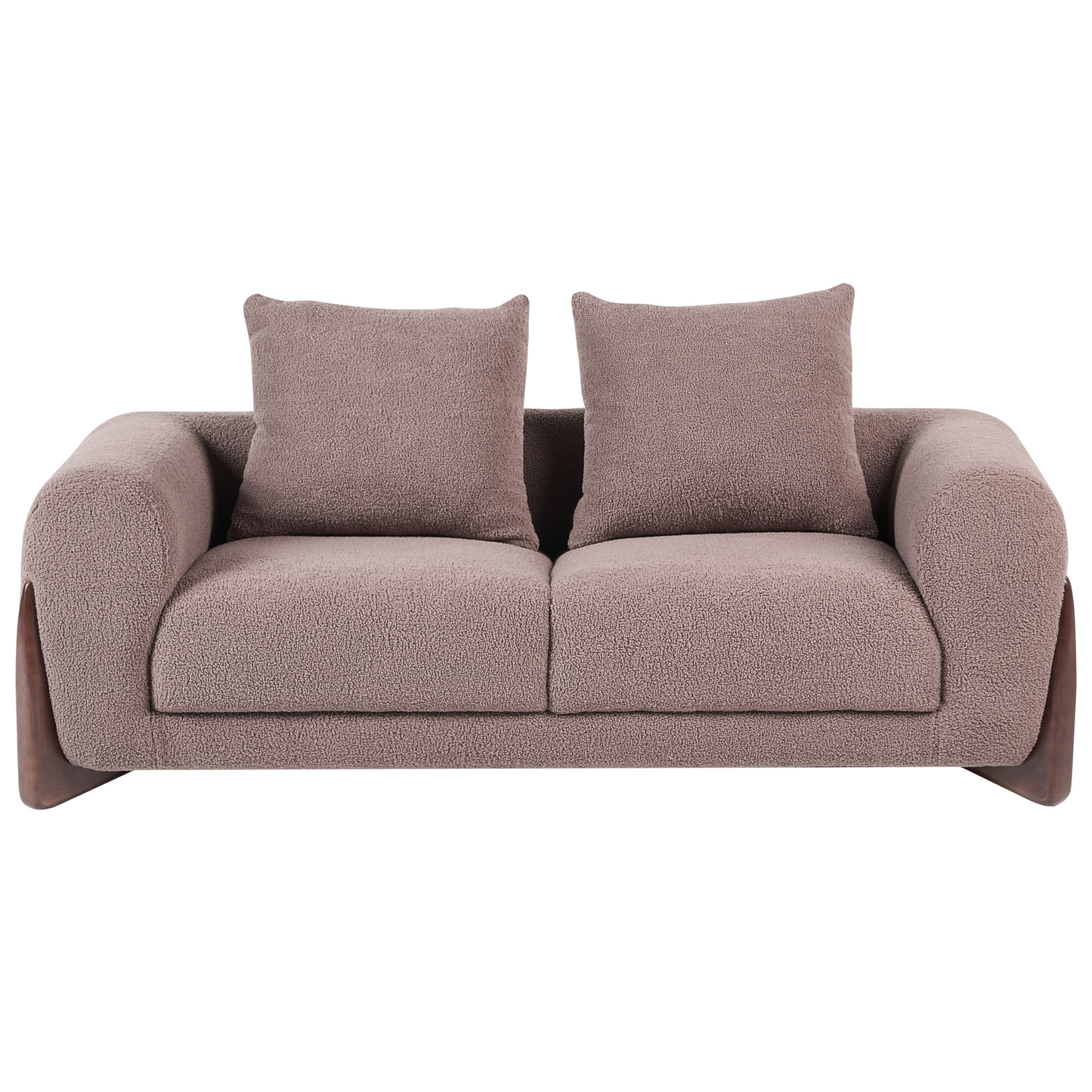 Brown Boucle 6 Seater Sofa Set With Armrests And Wooden Legs