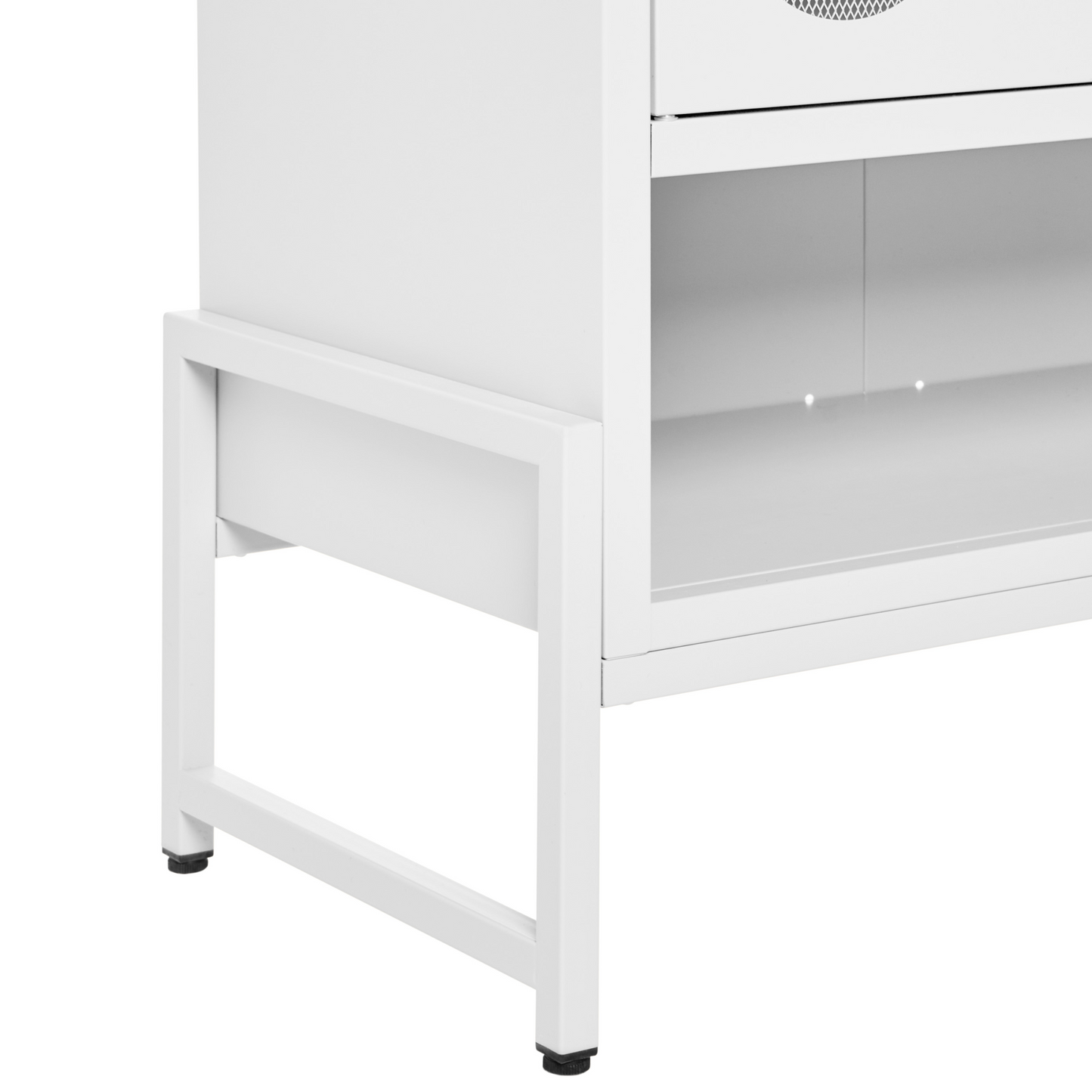 2 Door White Steel Sideboard Perforated Doors 5 Shelves