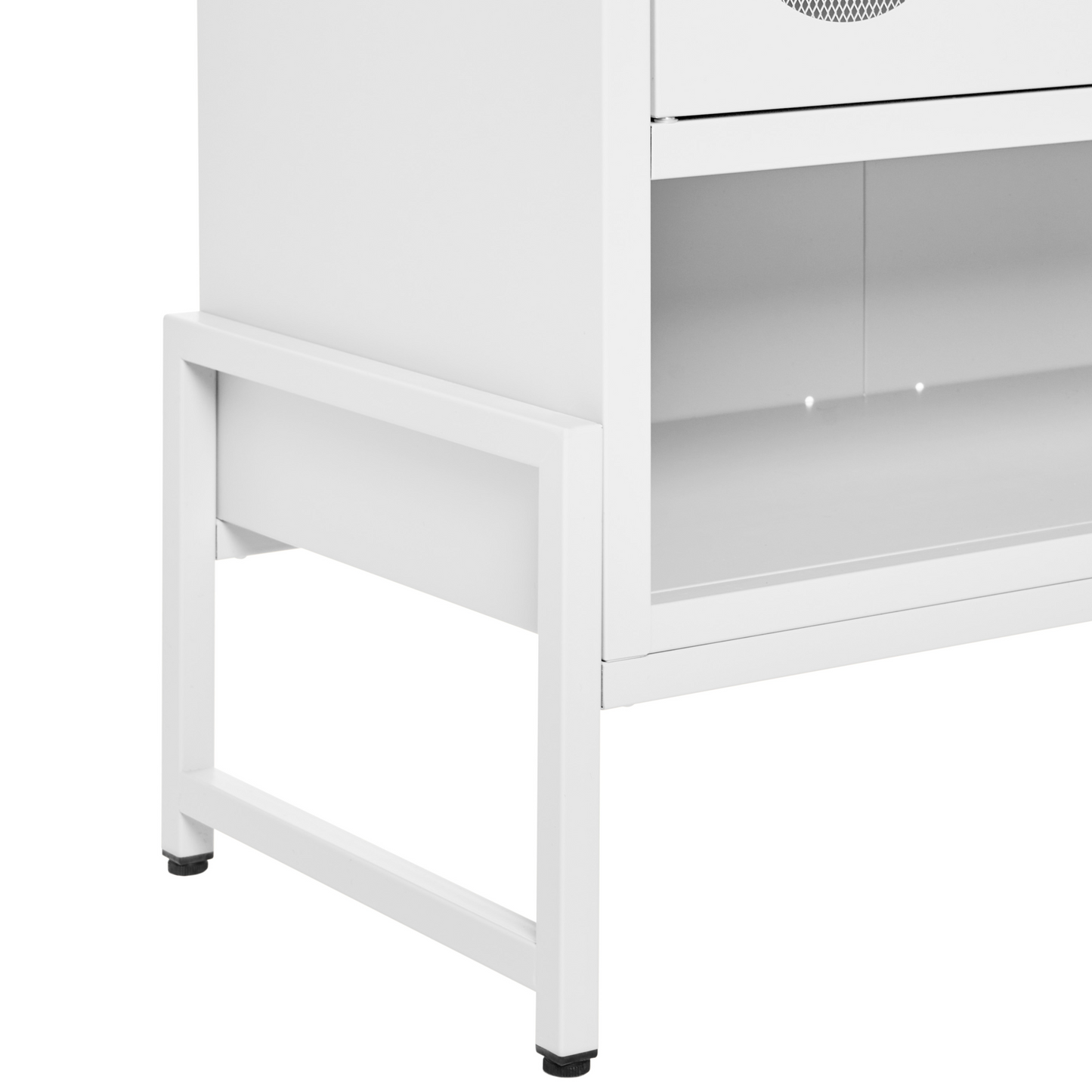 One Door White Steel Sideboard With Oval Perforated Doors