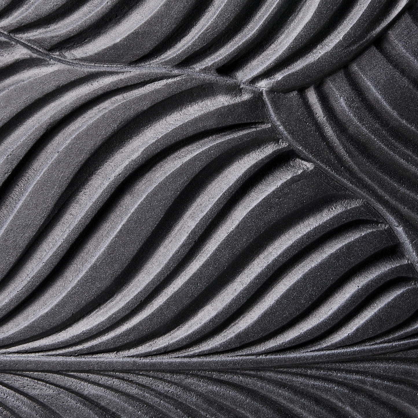 Black Fibre Clay Planter Round 42 Centimetres Indoor Outdoor Leaf Pattern Modern Design