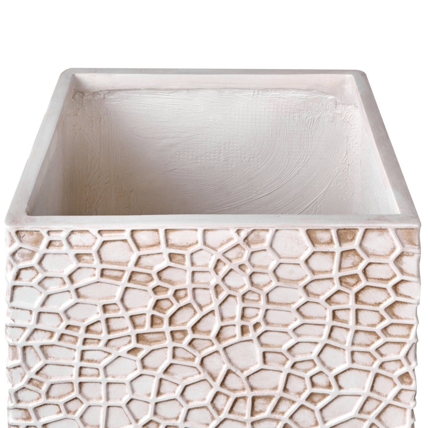 Flower Pot Light Beige Fibre Clay Planter Indoor Outdoor Square 44 x 44 x 38cm Drainage Hole