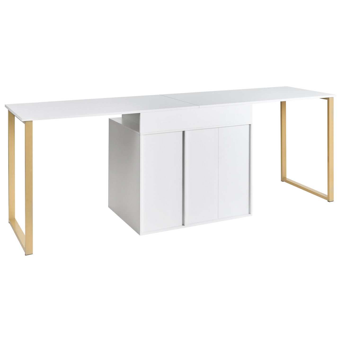 White L-Shaped Corner Desk With Gold Legs And Storage