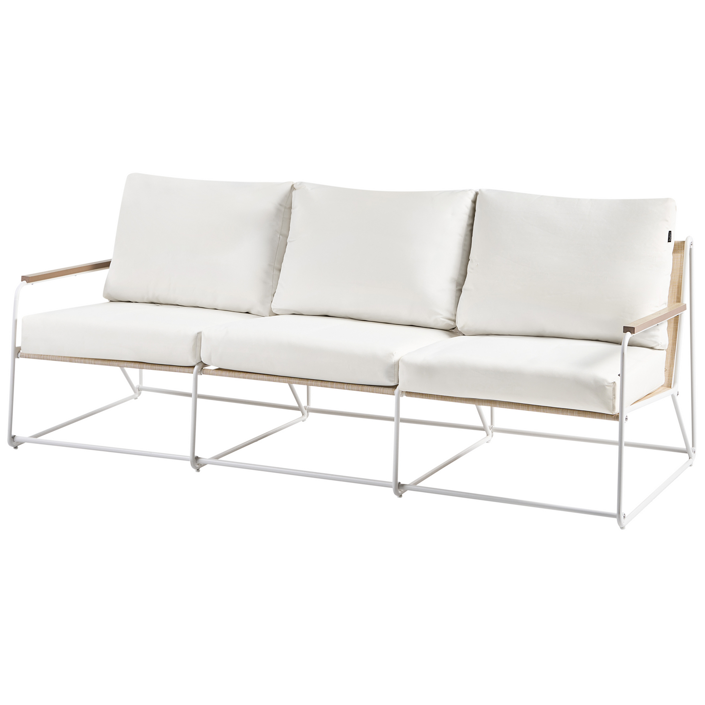 Garden Sofa Set 5 Seater White Beige Nesting Tables