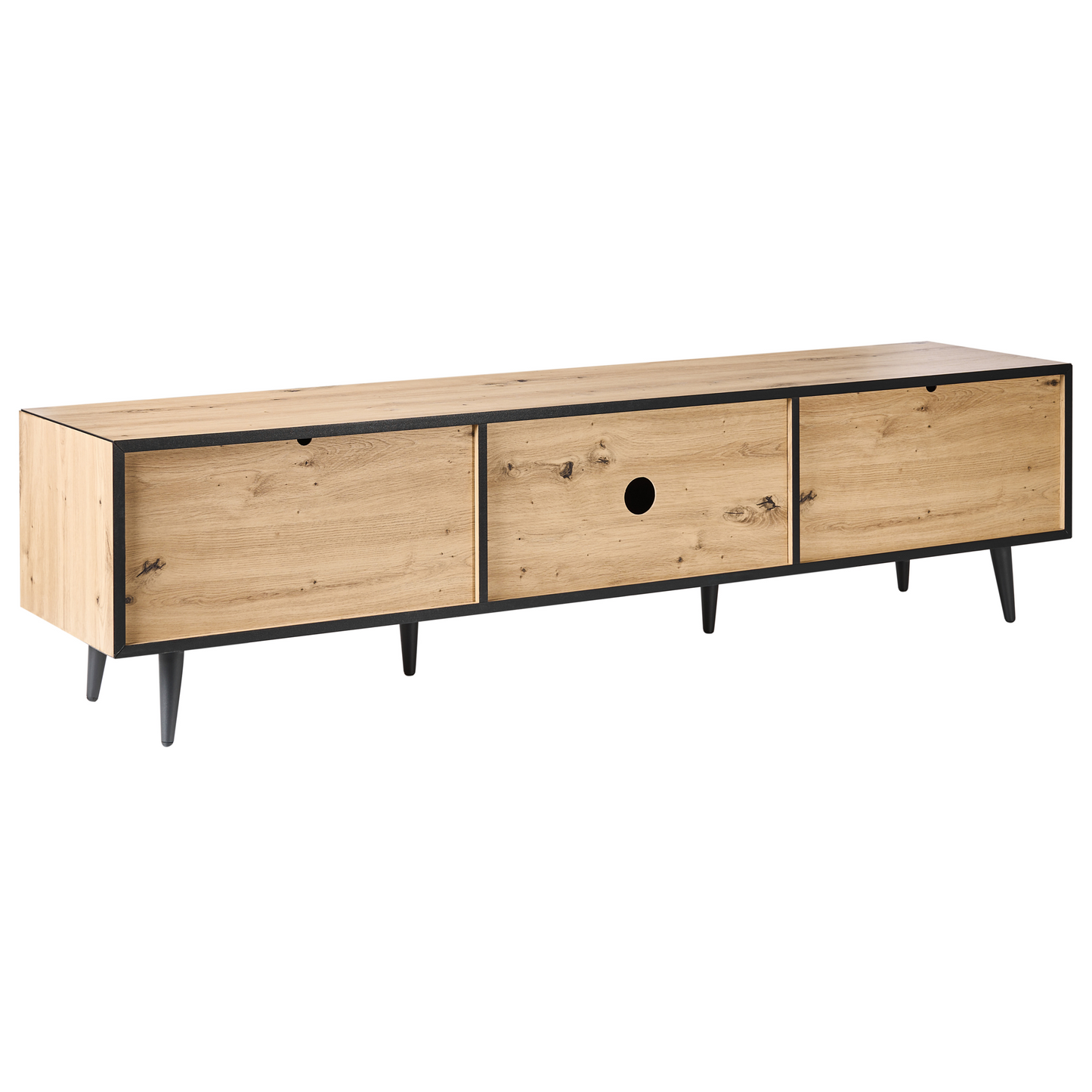 LoftCraft TV Stand Light Brown MDF 2 Door 4 Drawers Cabinet With Metal Legs Modern Design