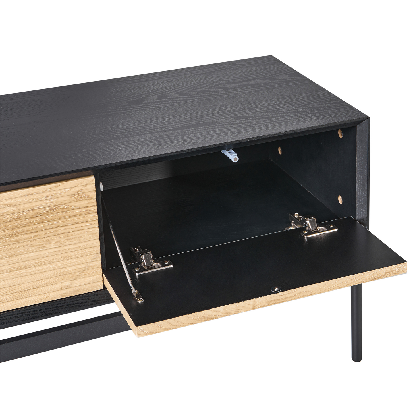 LoftCraft TV Stand Light Brown MDF With Metal Legs 2 Doors 4 Drawers