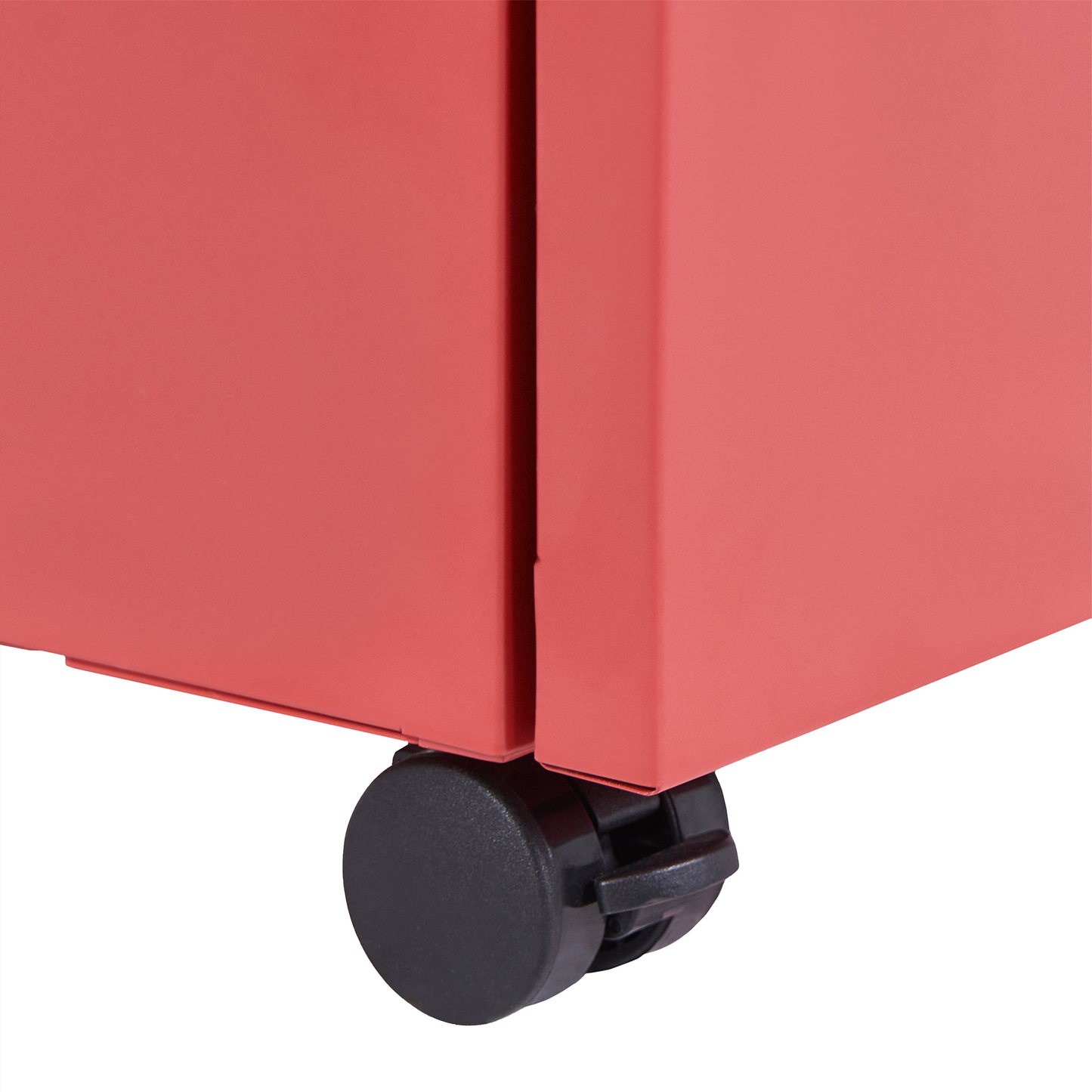 Red Steel Storage Cabinet 3 Drawer Mobile With Key Lock Plastic Wheels Modern Office