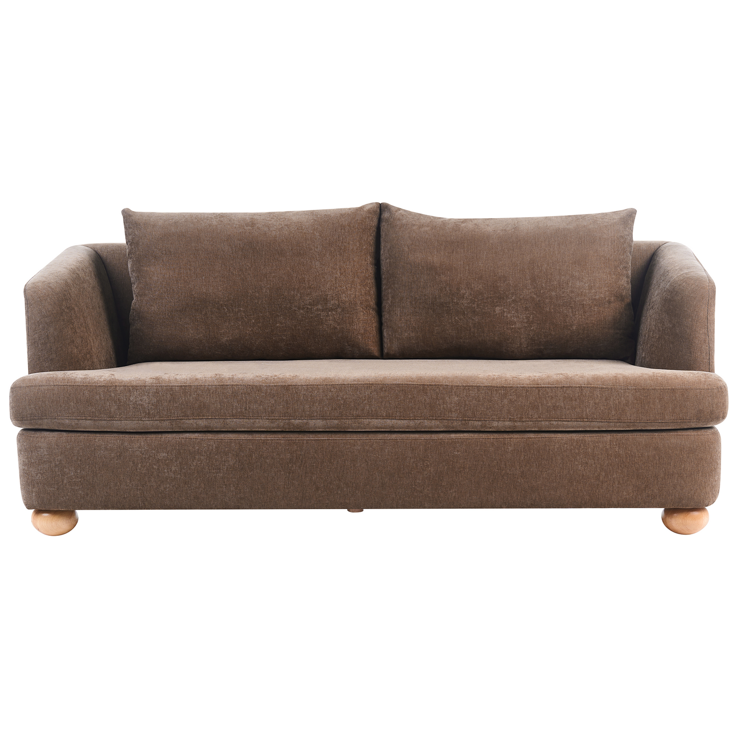 6 Seater Brown Chenille Sofa Set With Round Wooden Legs