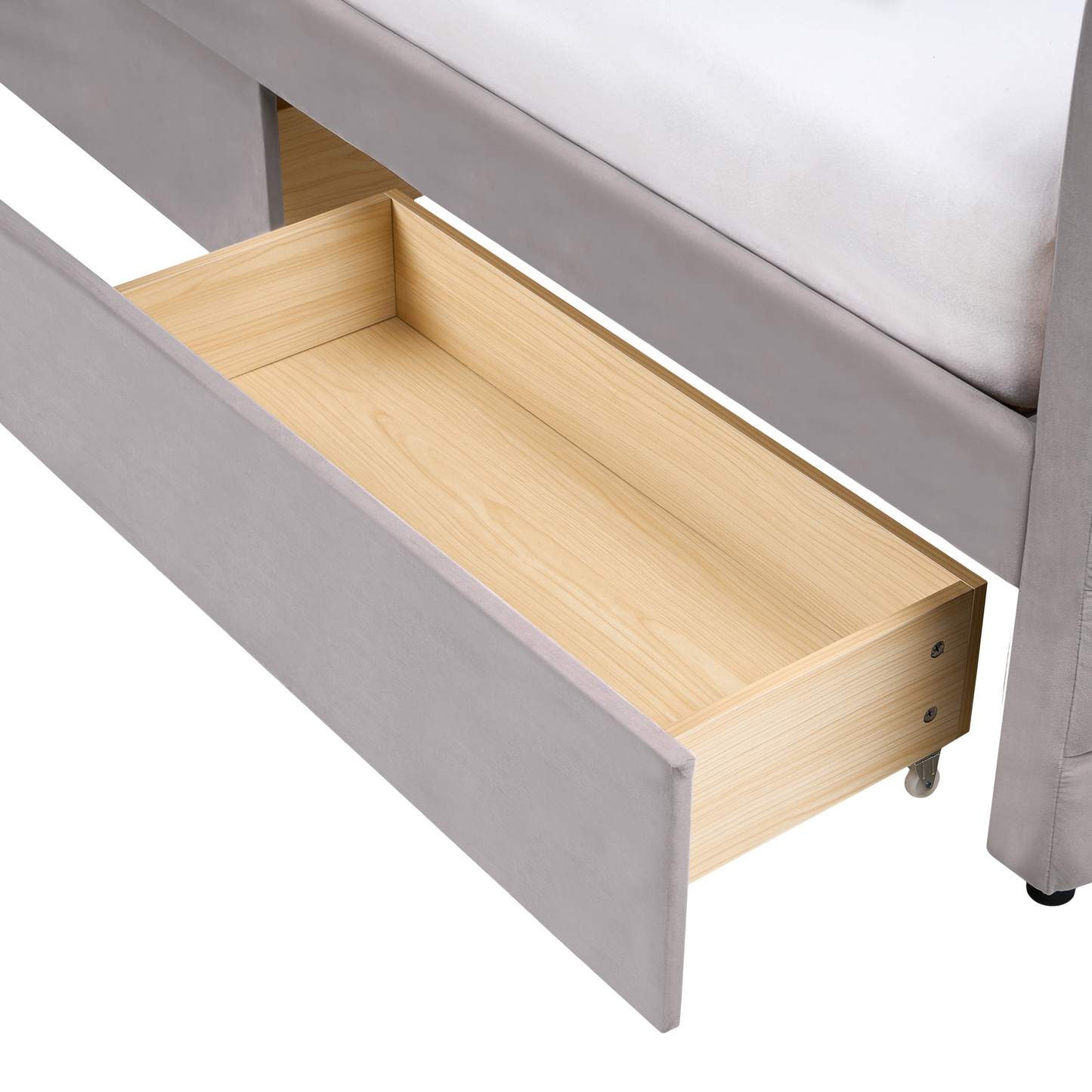 Daybed Light Grey 90 x 200cm With Slatted Frame and Drawers