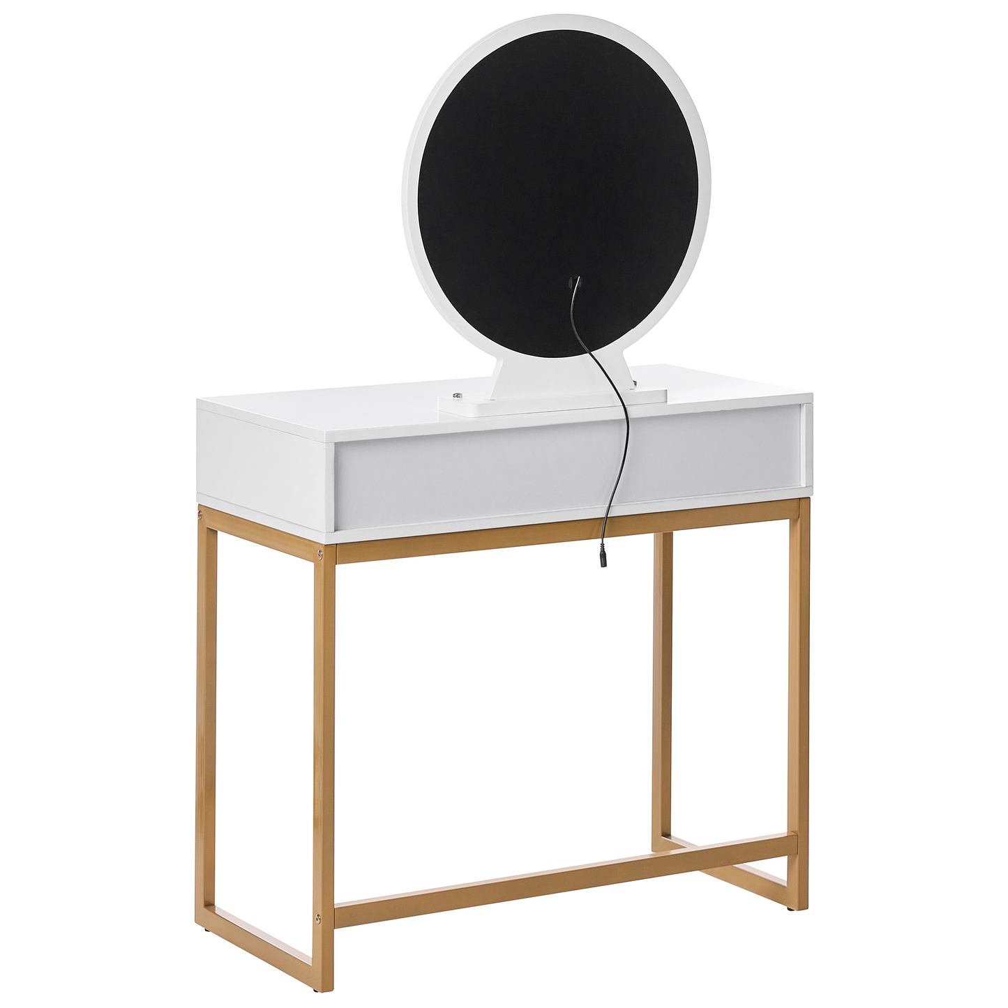 GlamAura Dressing Table White Gold MDF With LED Mirror 4 Drawers