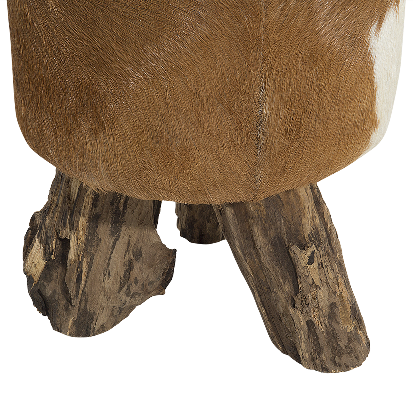 Rustic Teak Goat Leather Footstool Tripod Legs