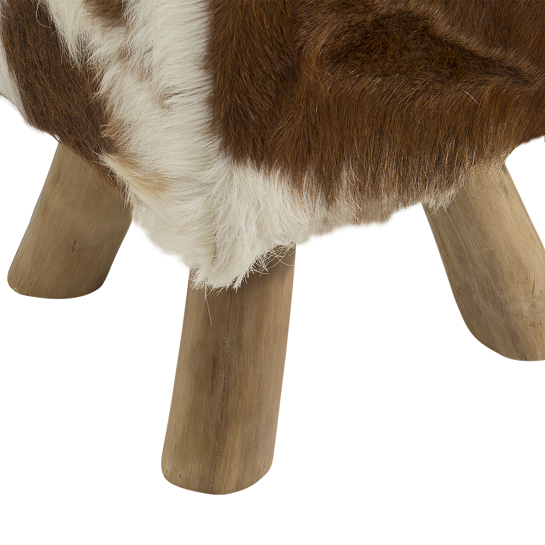 Footstool Animal Print Lambskin Leather With Teak Legs