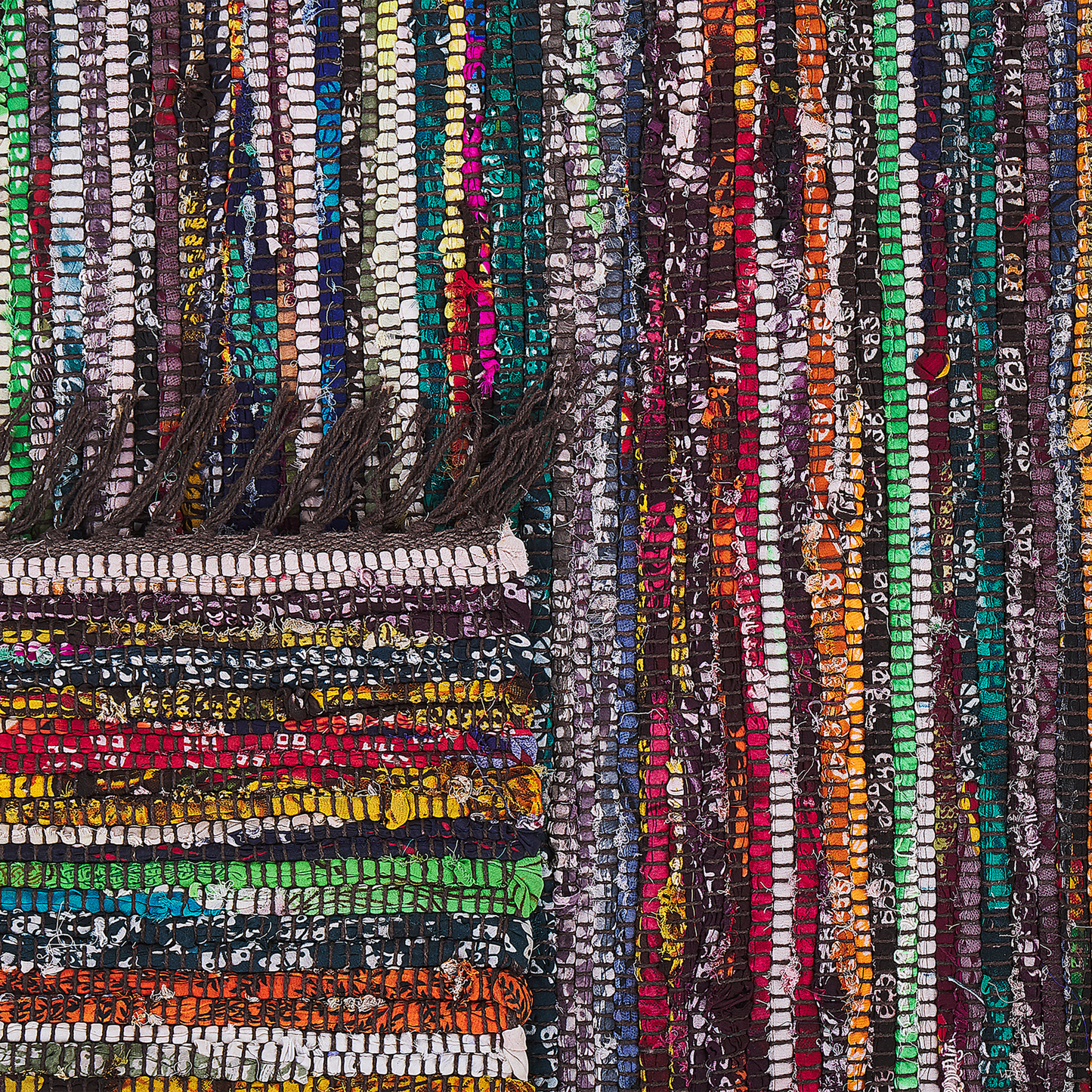 Area Rug Dark Multicolour 140 x 200cm Striped Fringe Handmade