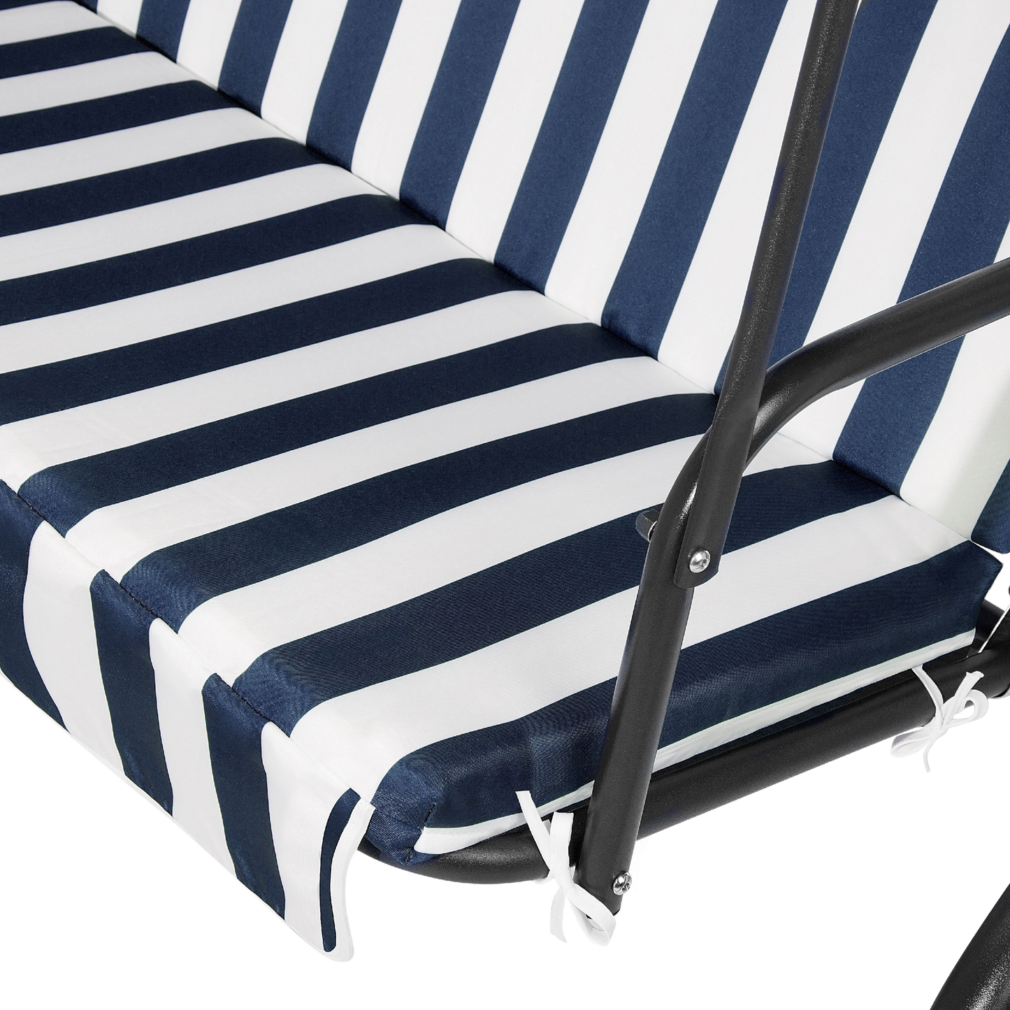 Patio Garden Swing Blue Striped Mesh With Canopy And Steel Frame 3 Seater Patio Chair