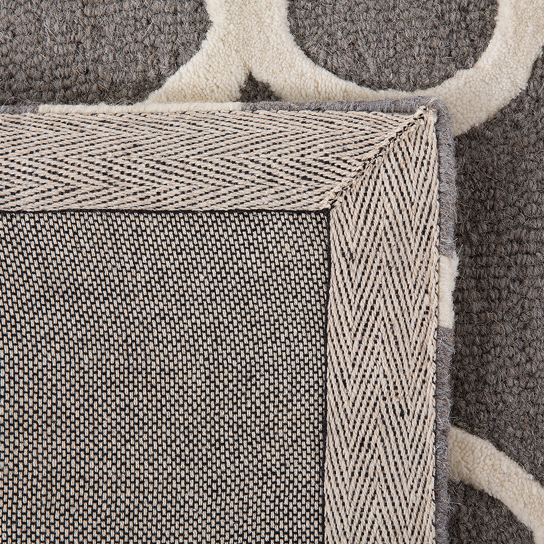 Trellis Grey Wool Rug 80 x 150 Hand Tufted Quatrefoil