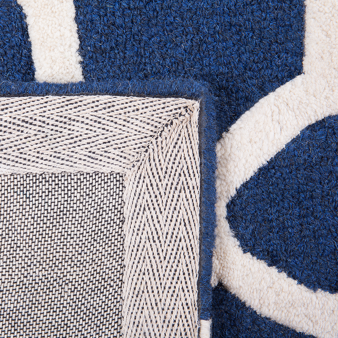 Blue Wool Area Rug 80 x 150cm Hand Tufted Trellis Quatrefoil