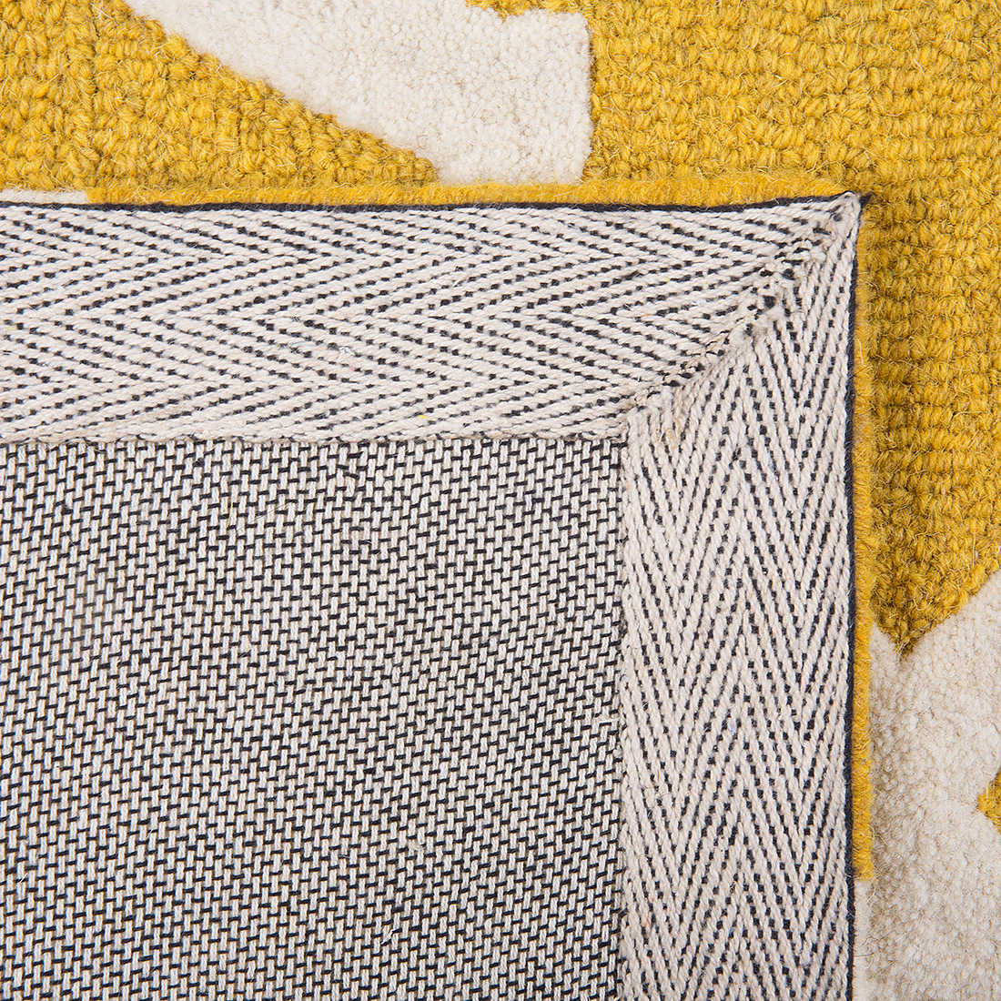 Area Rug Yellow Wool 80 x 150cm Hand Tufted Trellis Quatrefoil