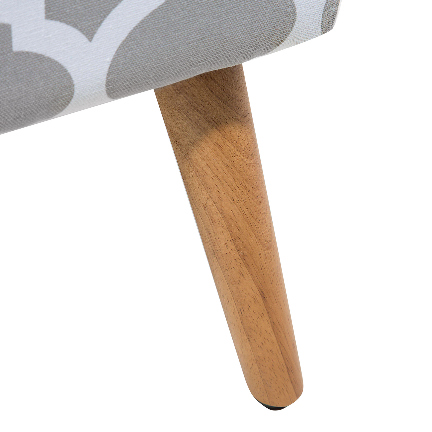 Footstool Grey Cotton With Wooden Legs Quatrefoil Pattern