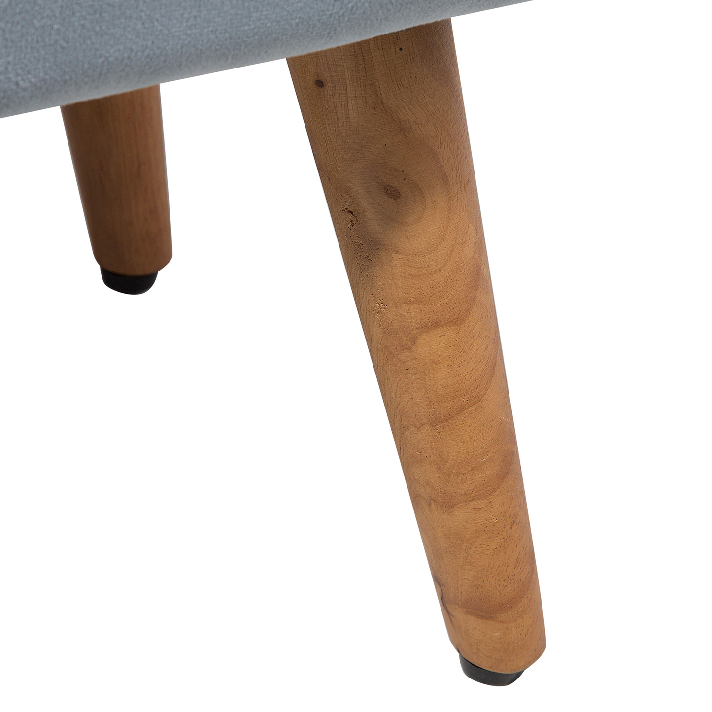 Grey Velvet Footstool With Wooden Legs Scandinavian Style