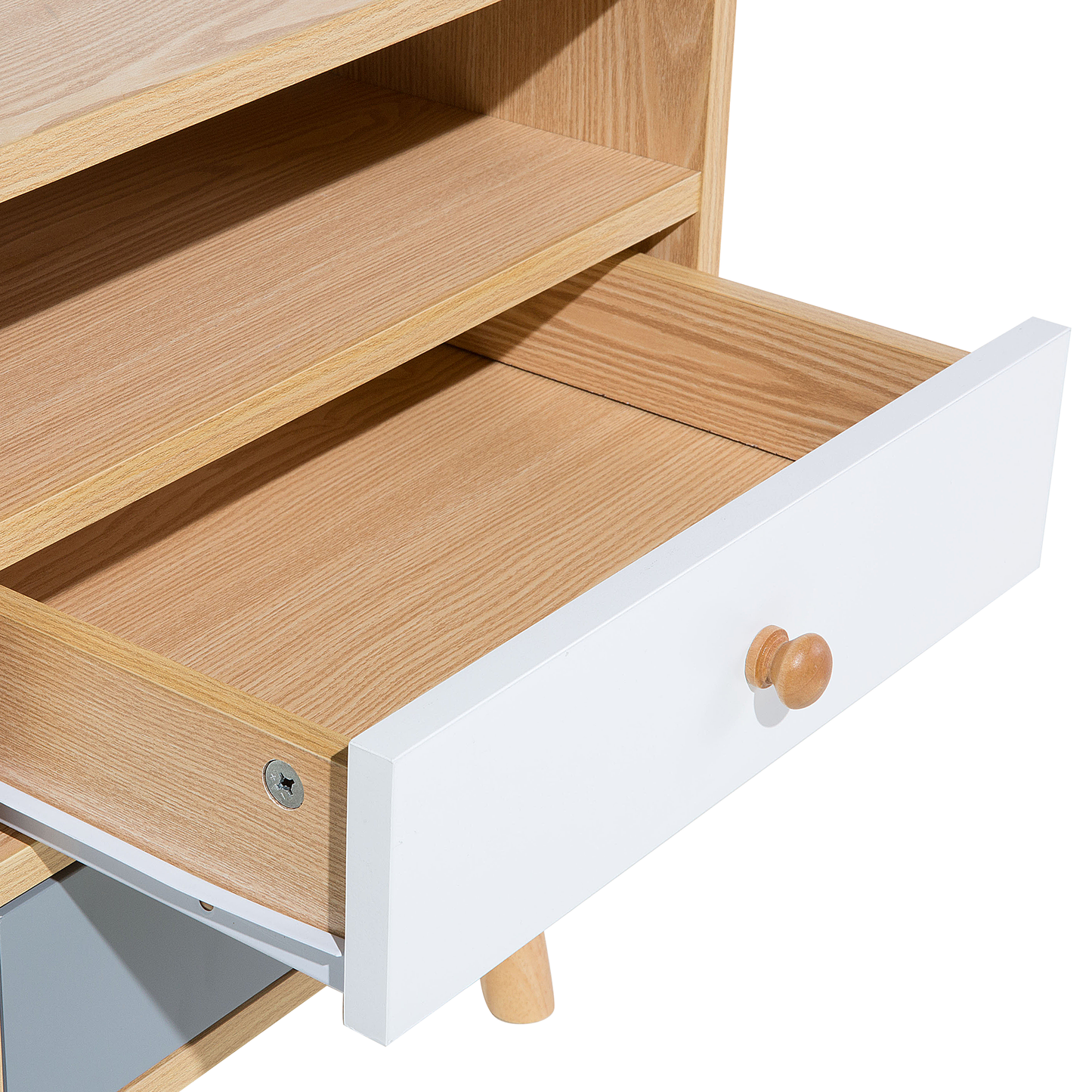 Bedside Table Light Brown With Two Drawers And Open Shelf