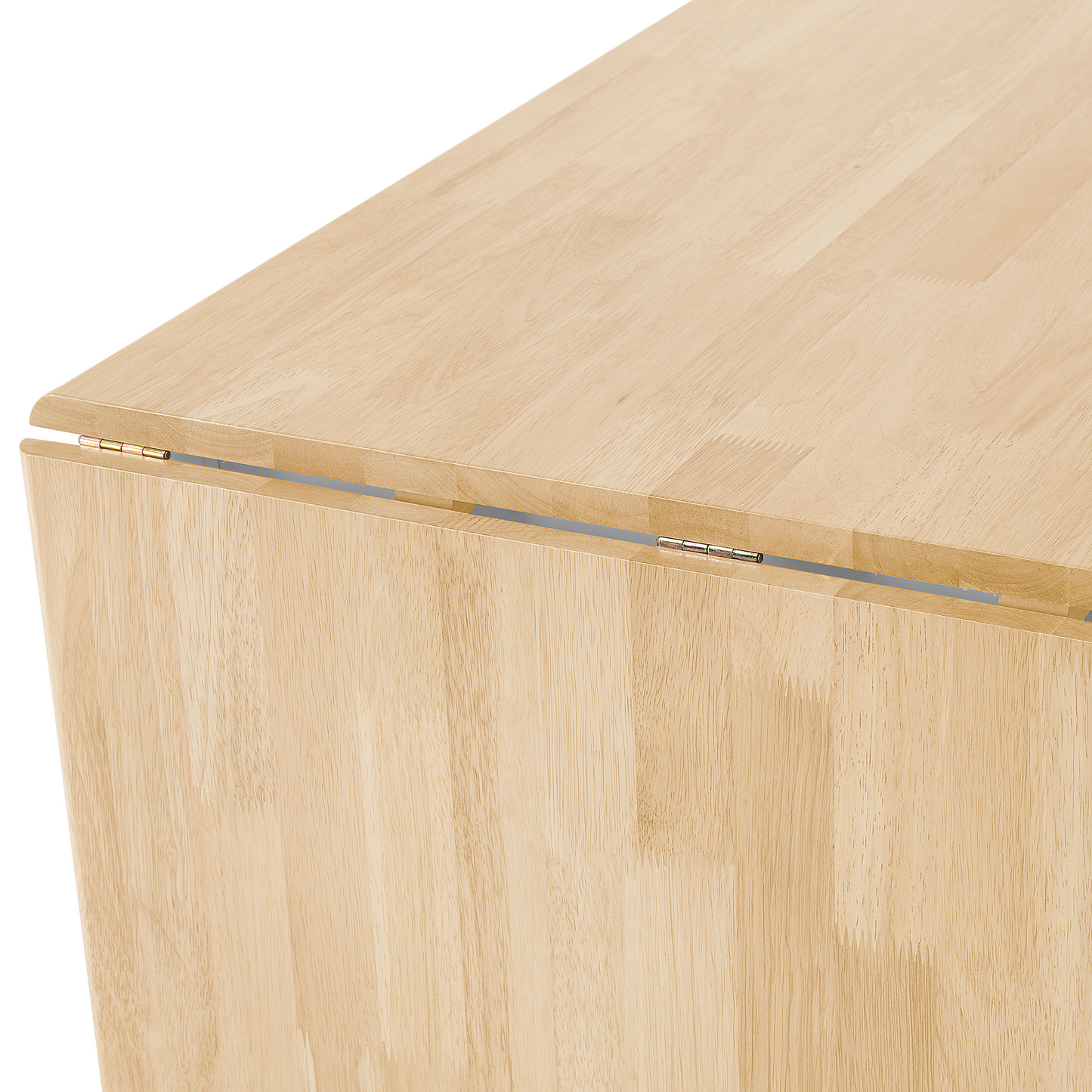 Dining Table Light Brown Rubberwood Drop Leaf White Legs