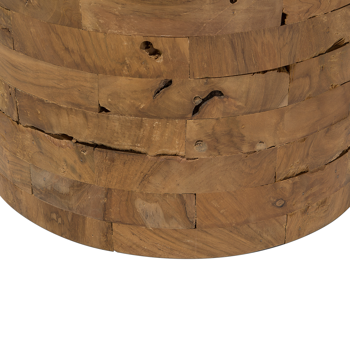 Recycled Teak Cylinder Side Table Rustic Nightstand 35cm