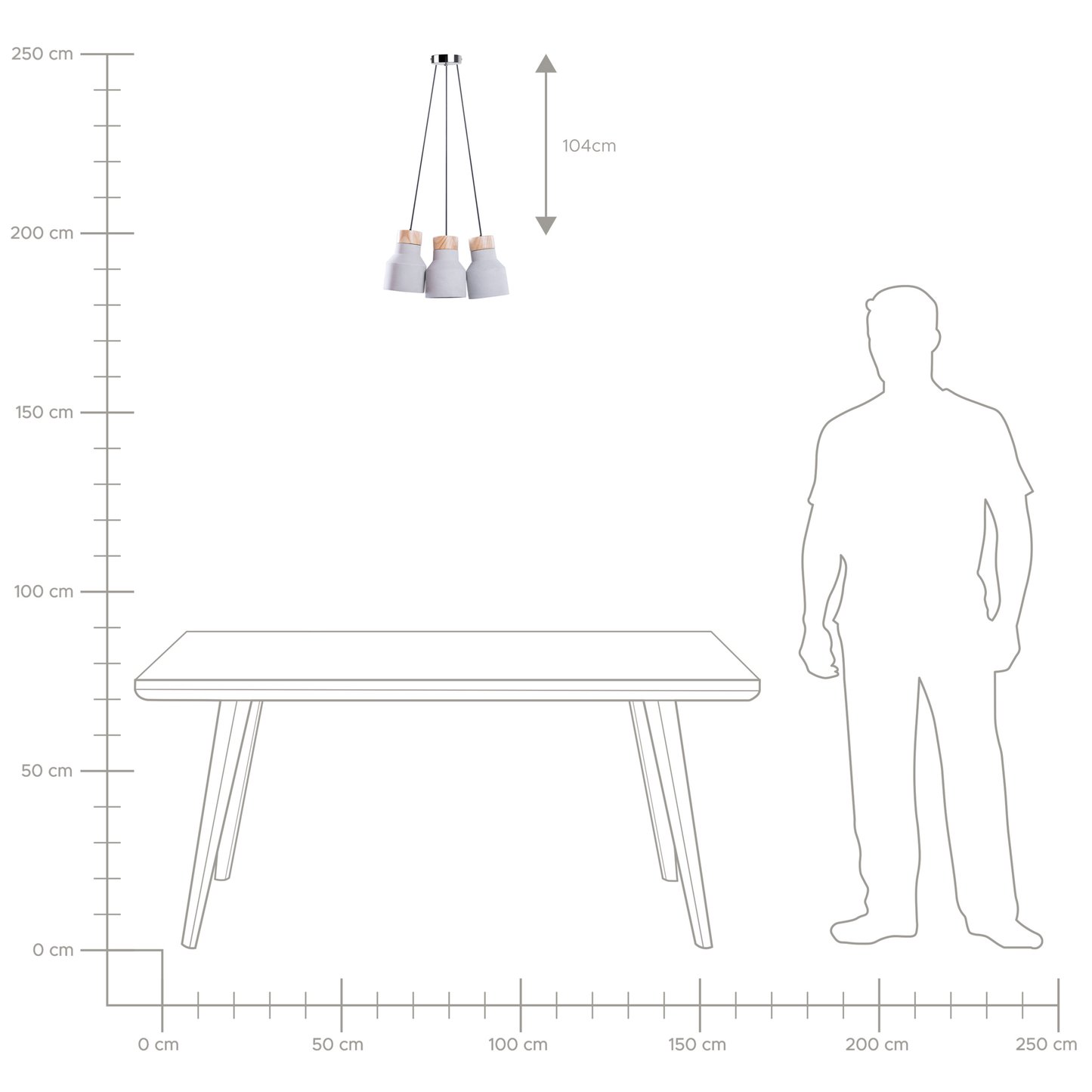 Lighting Three Light Pendant Cluster Grey Concrete Wood Finish Ceiling Lamp
