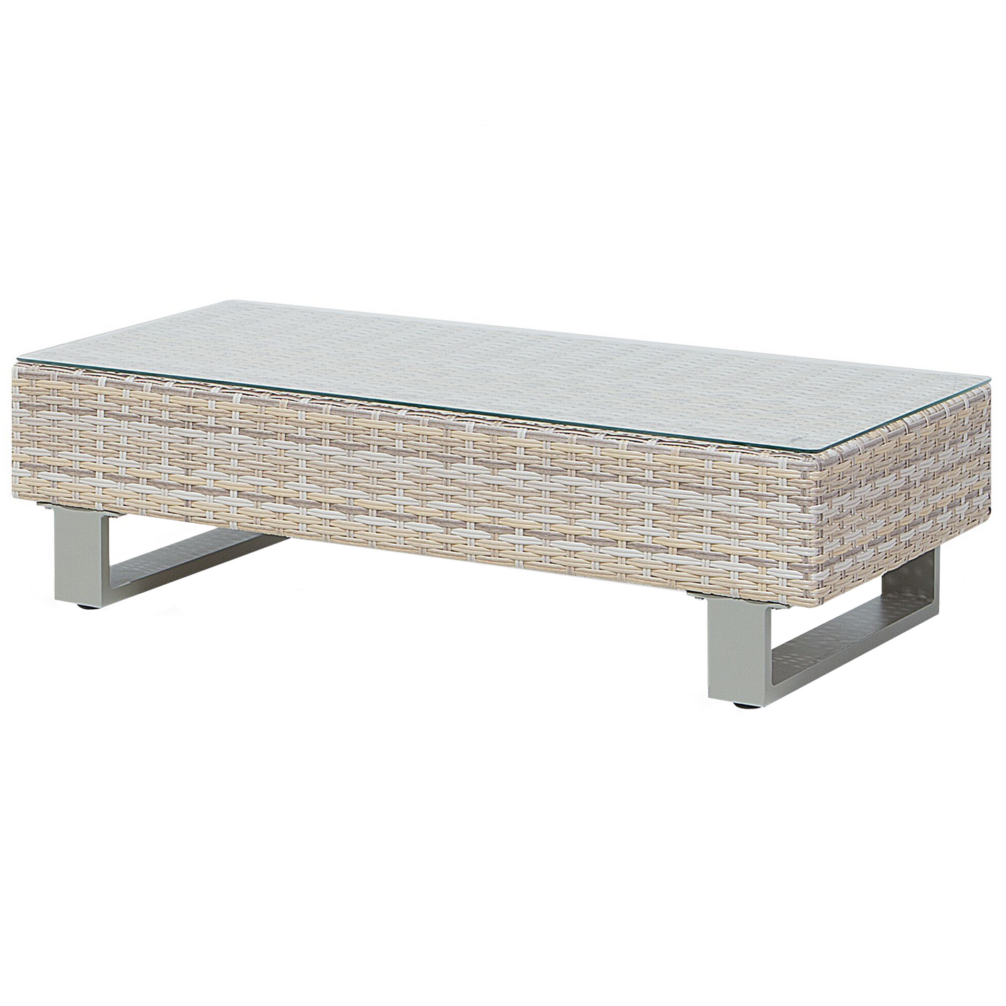 Corner Sofa Garden Set Beige Faux Rattan 5 Seater With Grey Cushions And Coffee Table