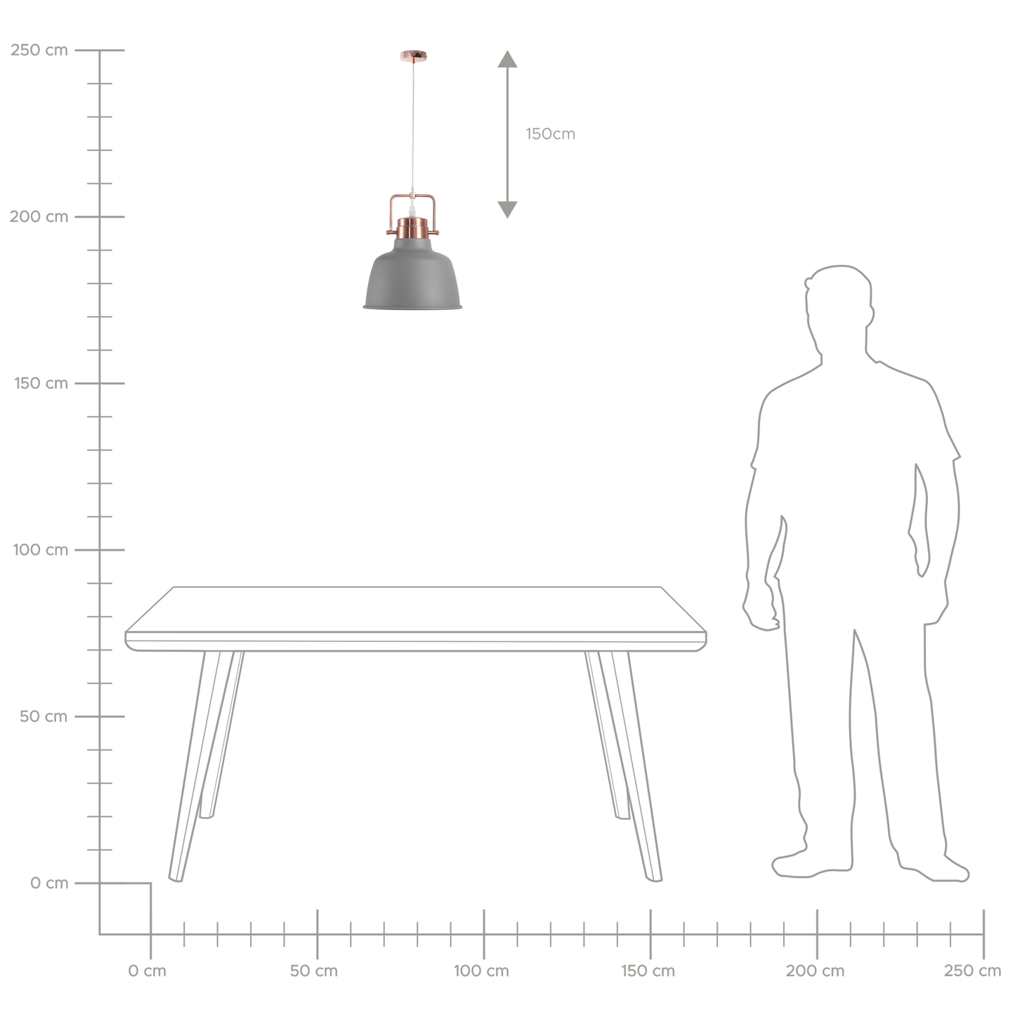 Factory Lamp Grey Metal Pendant Ceiling Light 179cm Industrial