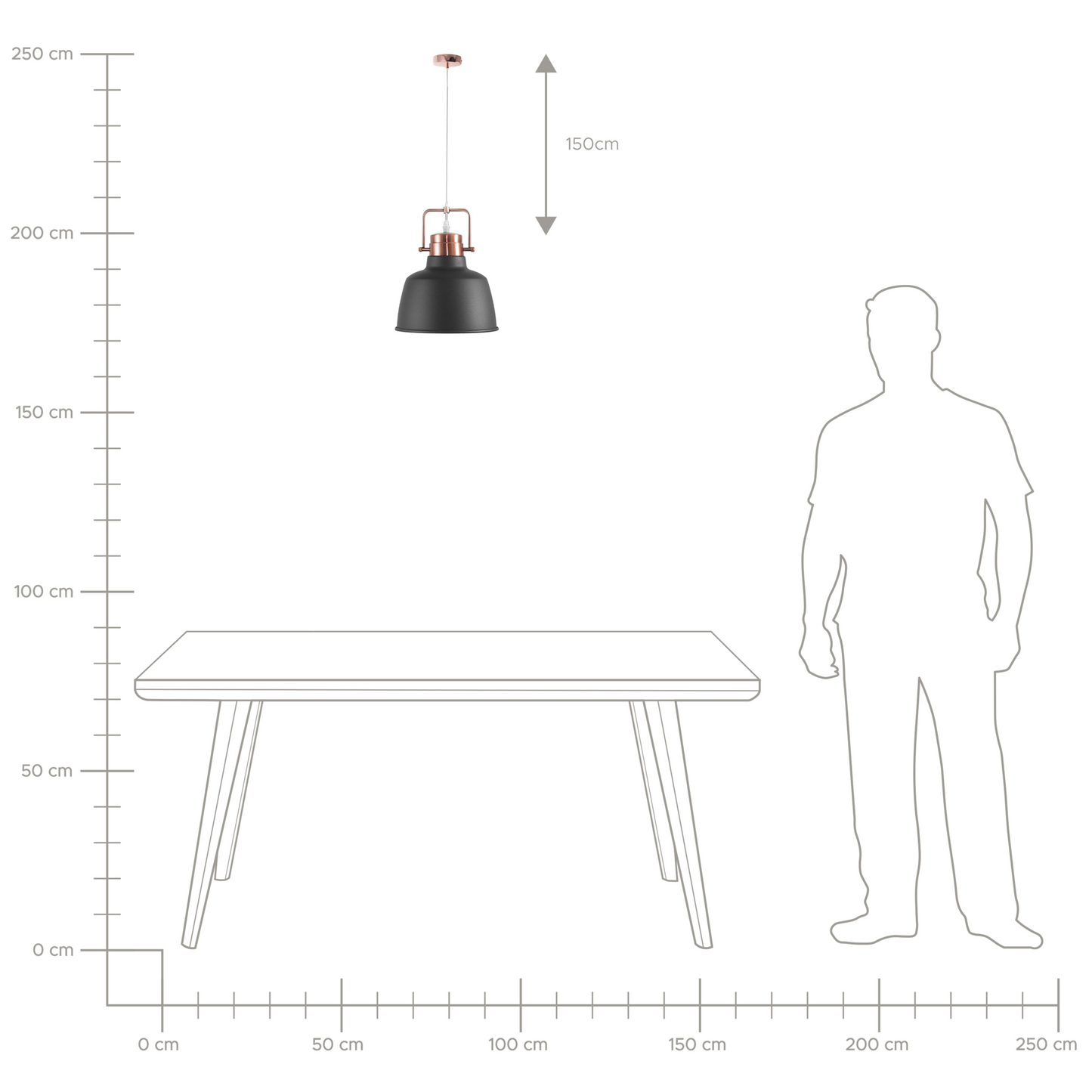 Graphite Grey Industrial Pendant Lamp 179cm