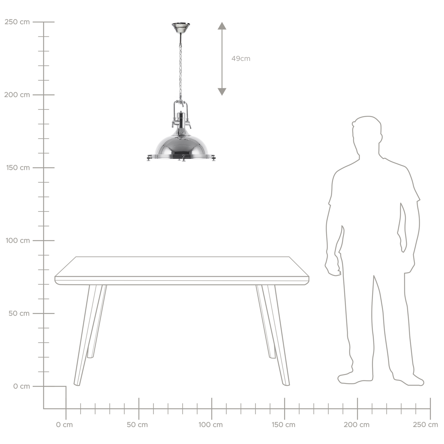 Industrial Pendant Lamp Silver Chromed Metal