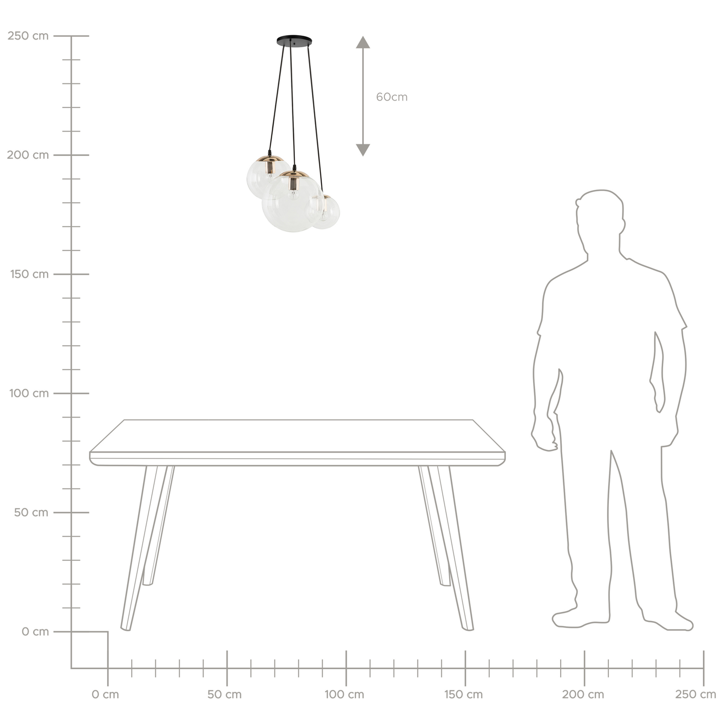 3 Light Pendant Lamp With Transparent Glass Spheres And Golden Metal Accents For Modern Glam Interiors