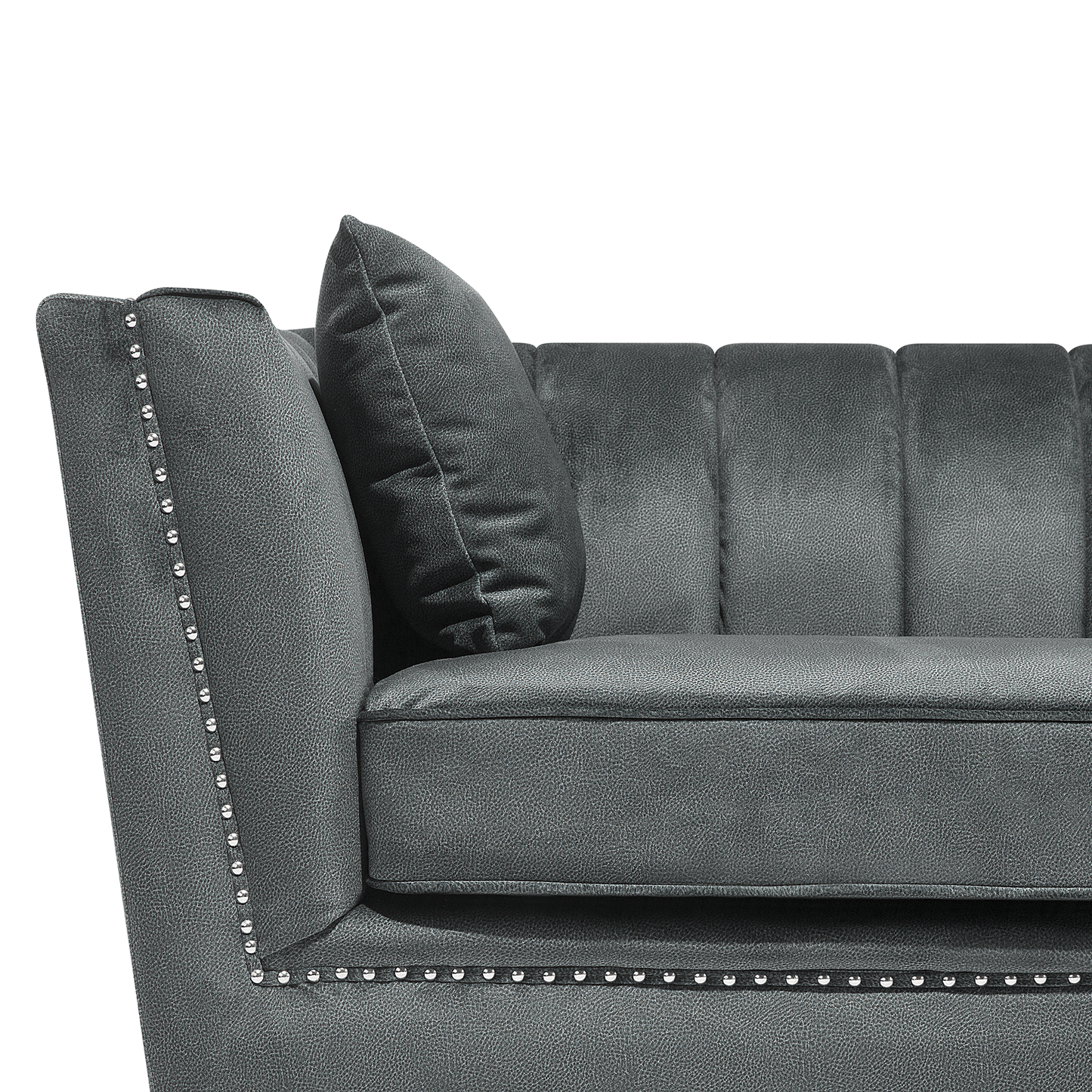 Set of 2 Three Seater Grey Sofa Set Nail Head Trim Panel Tufting