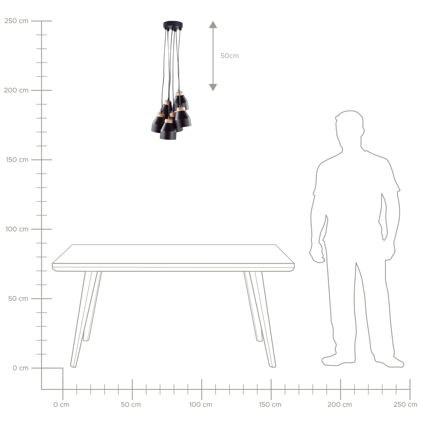 Cluster Pendant Lamp Black Metal And Light Wood 6 Lights