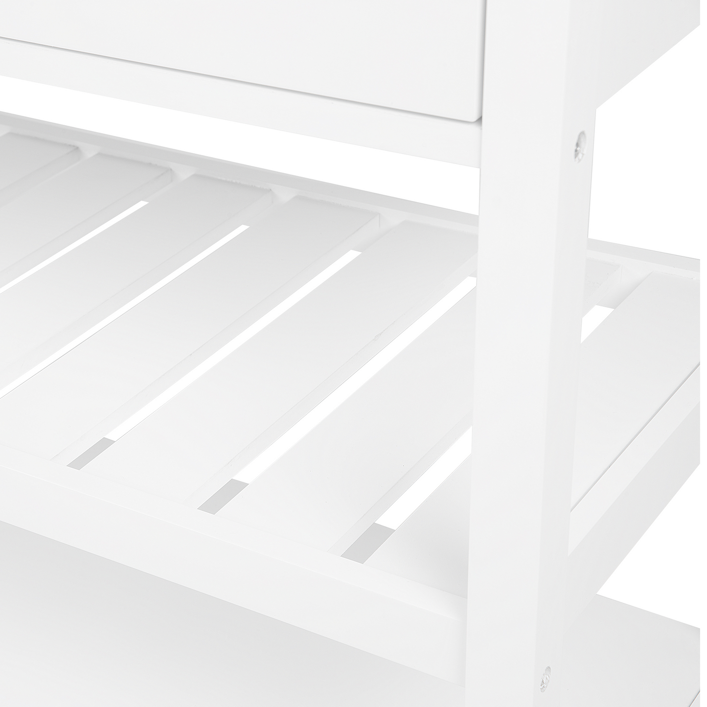 Nordic Kitchen Trolley White Wood Top With Two Shelves And Two Drawers On Casters