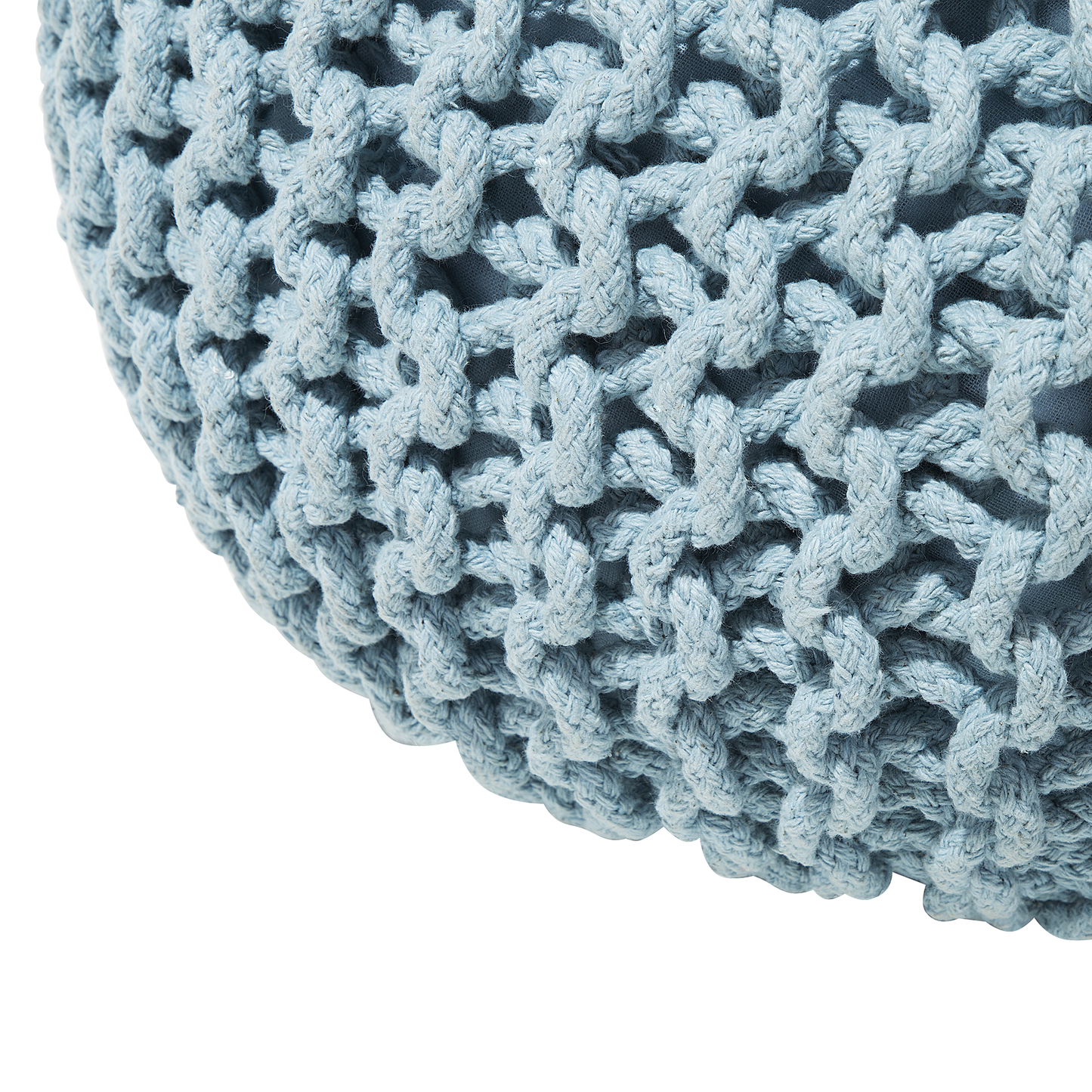 Light Blue Knitted Pouf Ottoman With EPS Beads 50 x 35cm